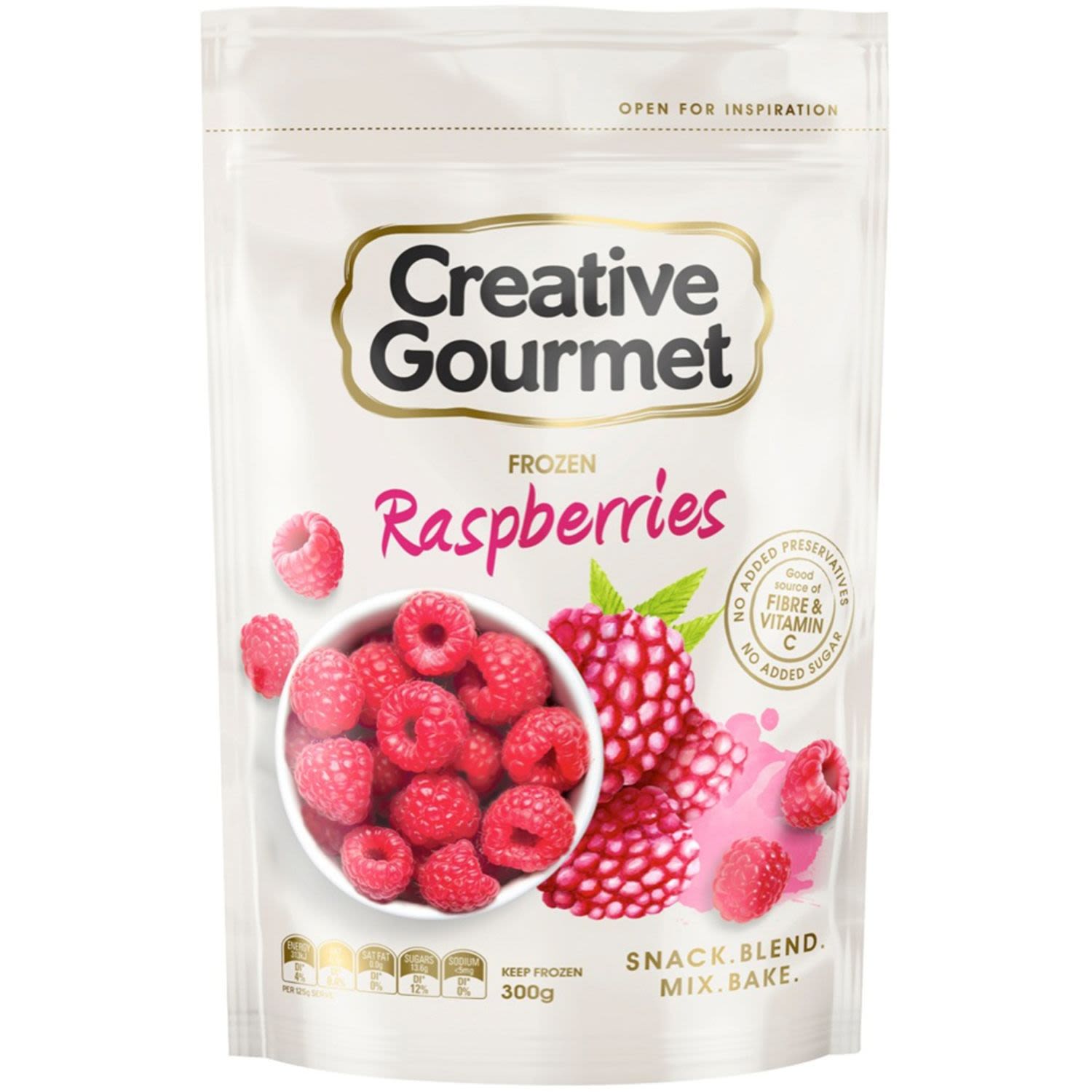 Creative Gourmet Snap Frozen Raspberries, 300 Gram