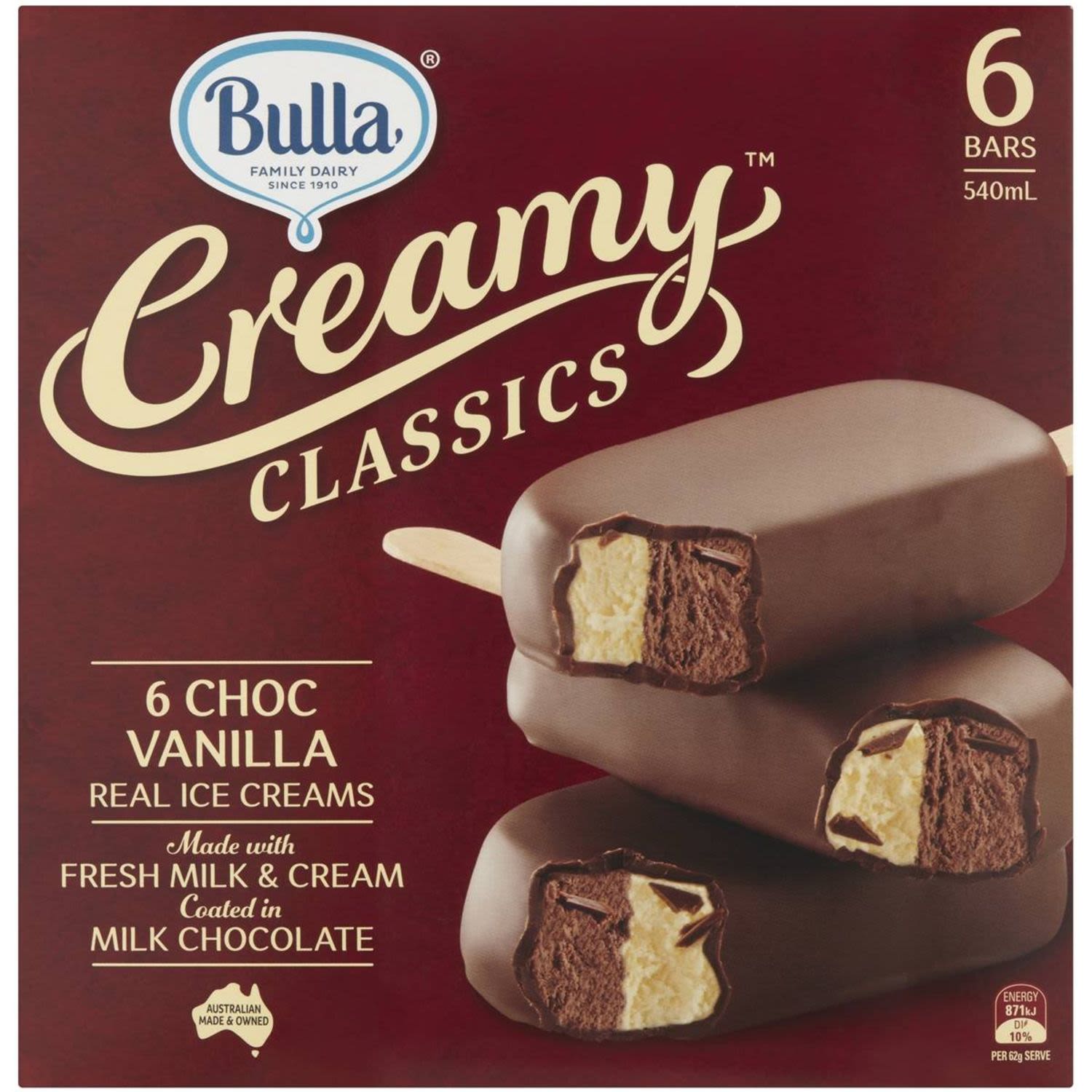 Bulla Creamy Classics Ice Cream Choc Vanilla Twins, 6 Each