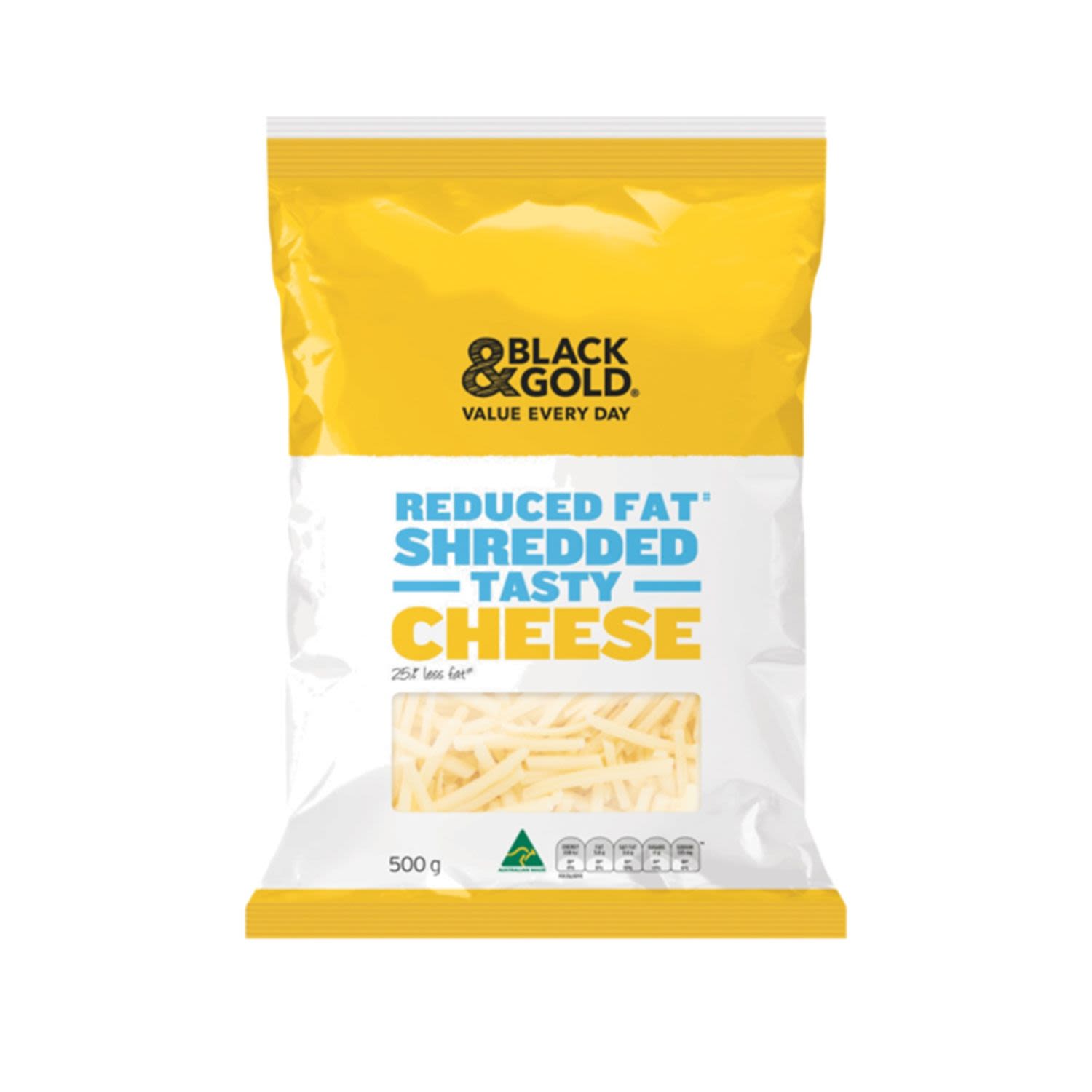 Black & Gold Reduced Fat Shredded Tasty Cheese, 500 Gram