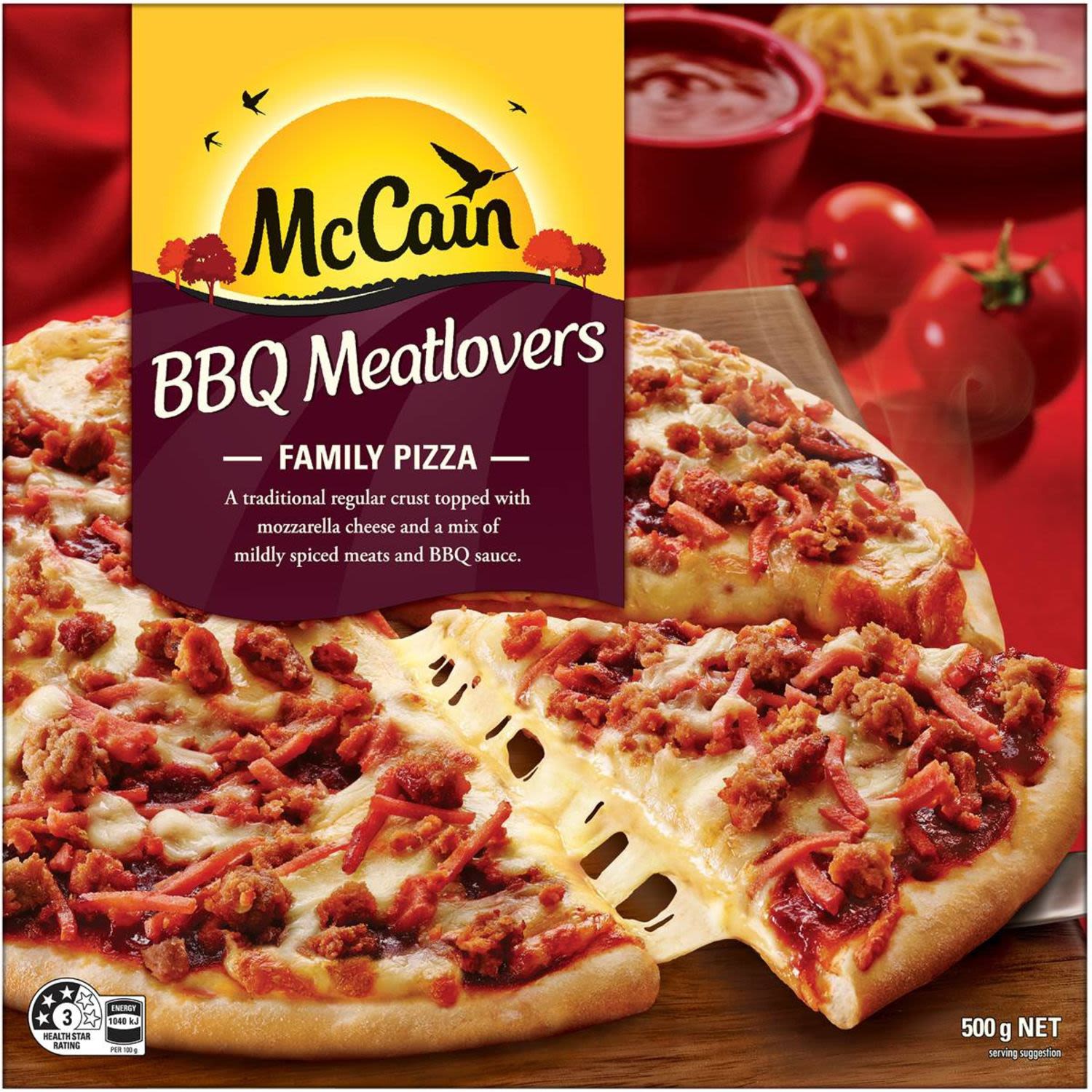 McCain BBQ Meatlovers Family Pizza, 500 Gram