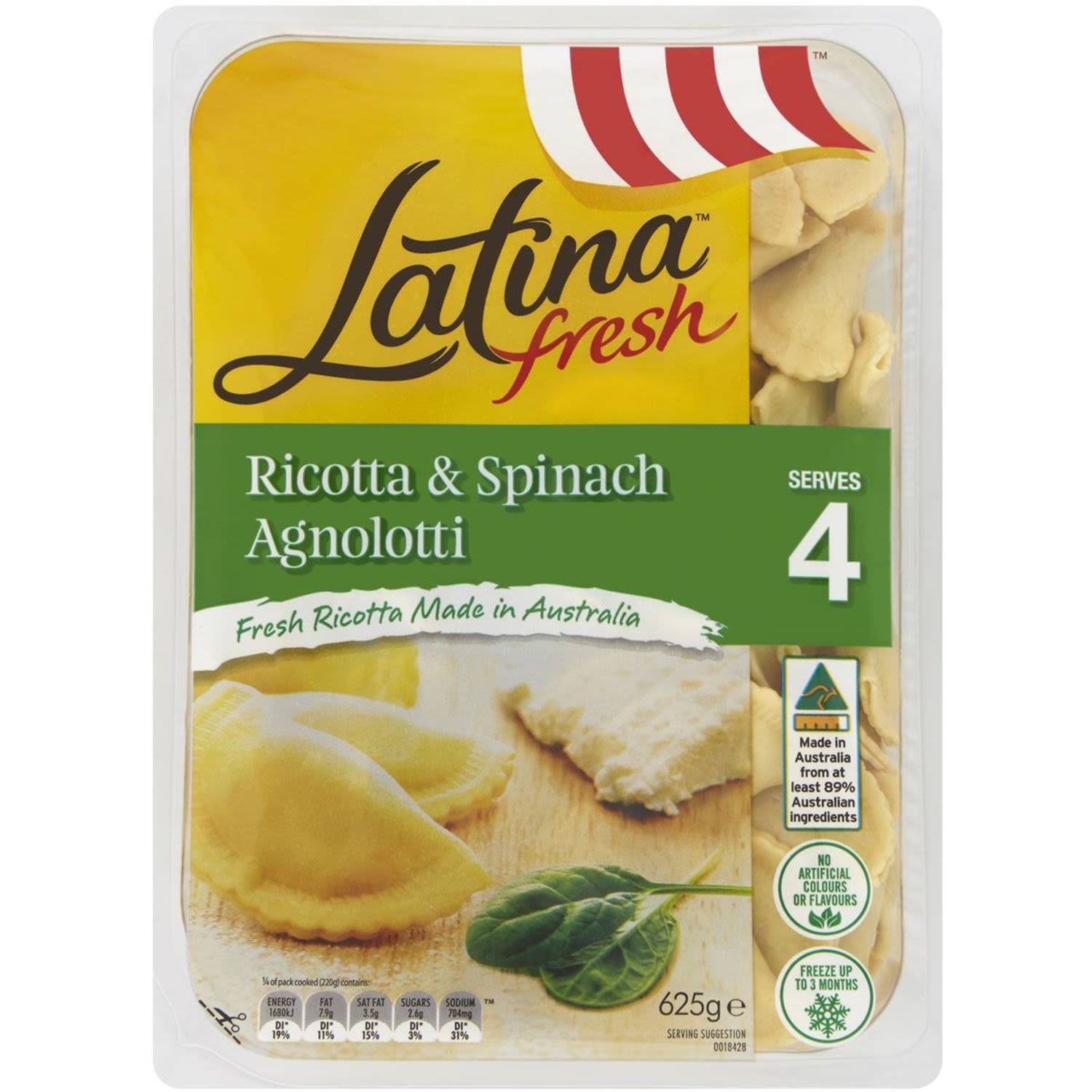 Latina Fresh Spinach & Ricotta Agnolotti, 625 Gram