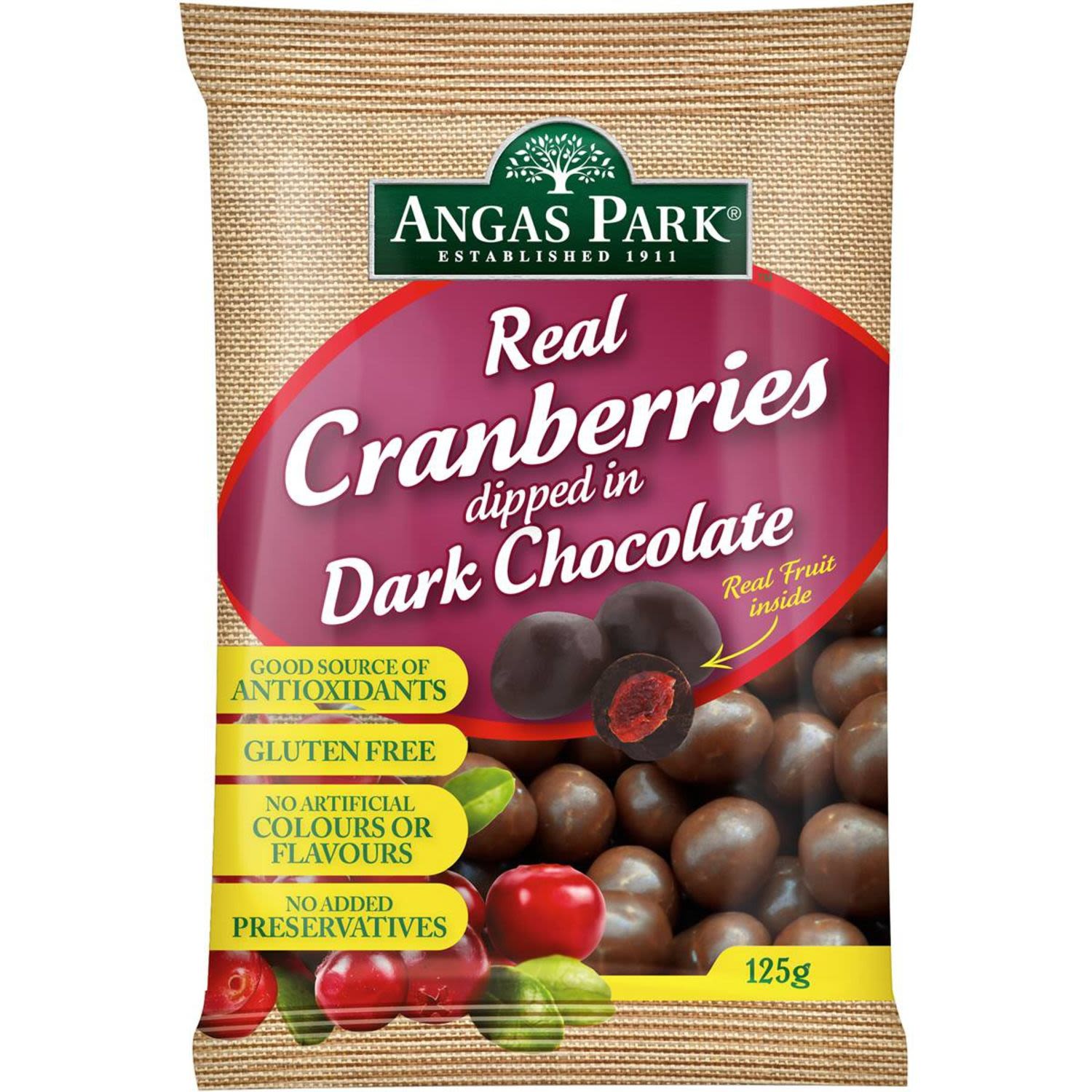 Angas Park Cranberries Dark Chocolate, 125 Gram