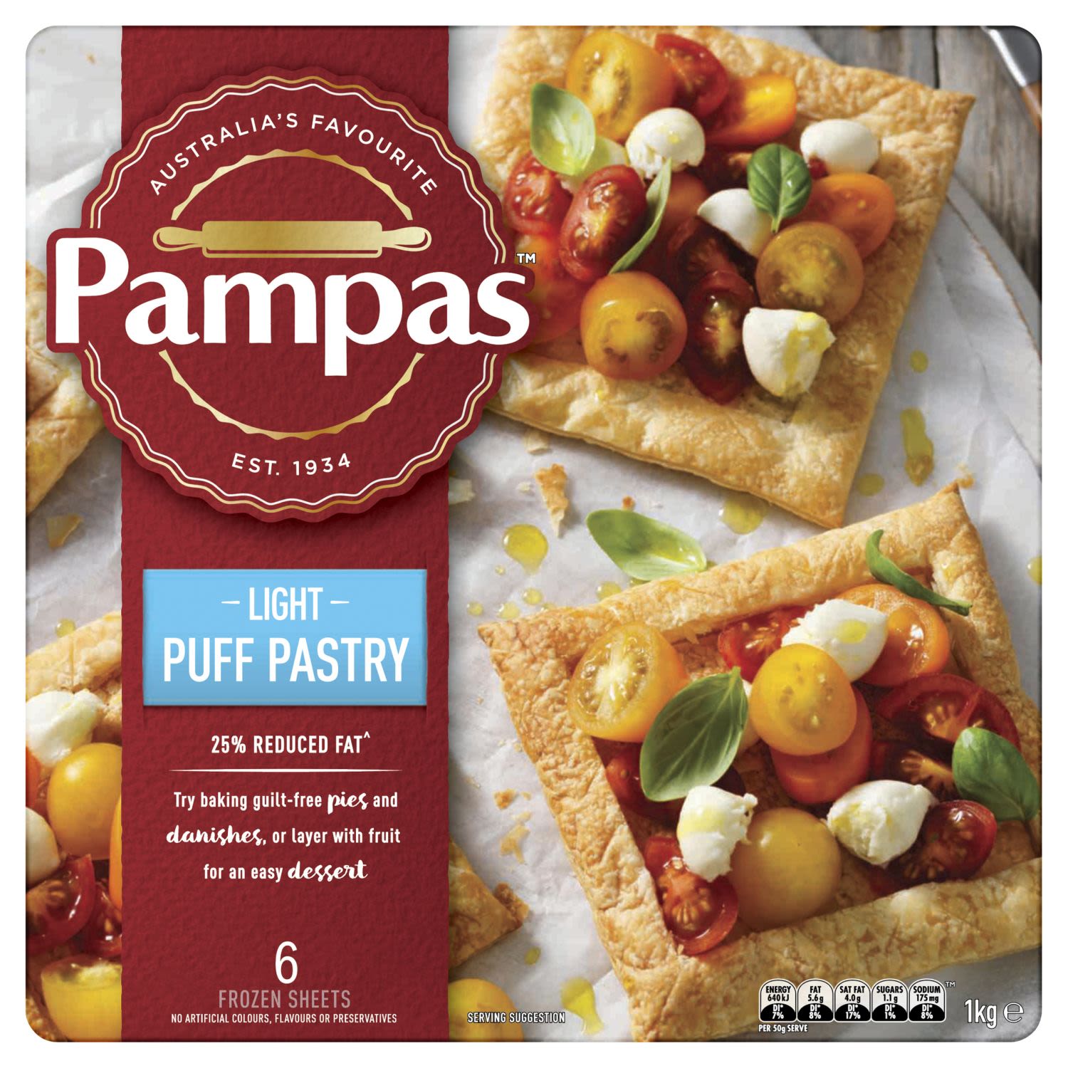 Pampas Puff Pastry Reduced Fat, 1 Kilogram