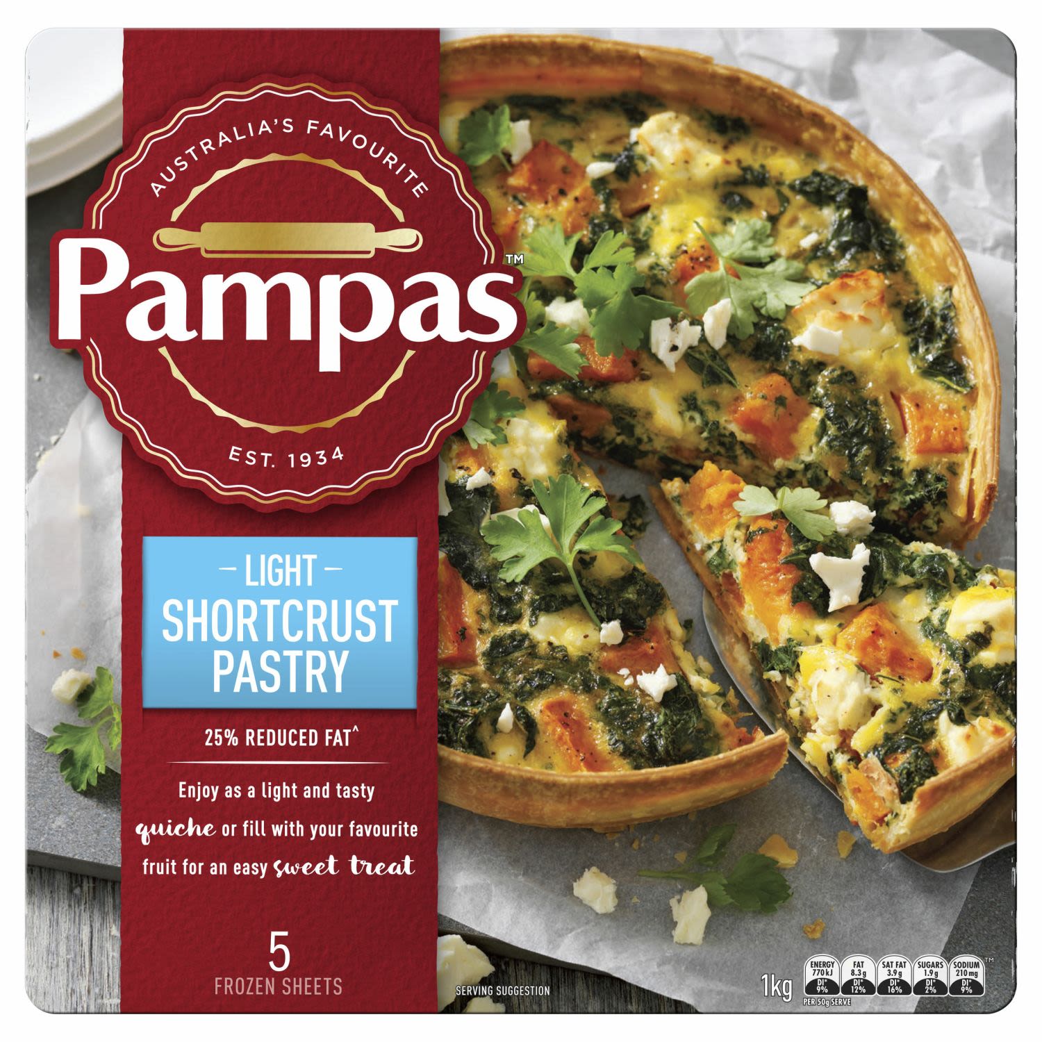 Pampas Shortcrust Reduced Fat Pastry, 1 Kilogram