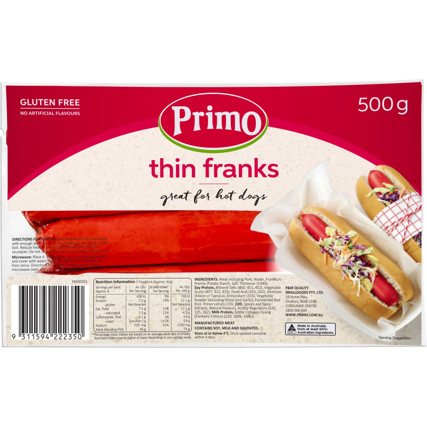 Primo Thin Franks, 500 Gram