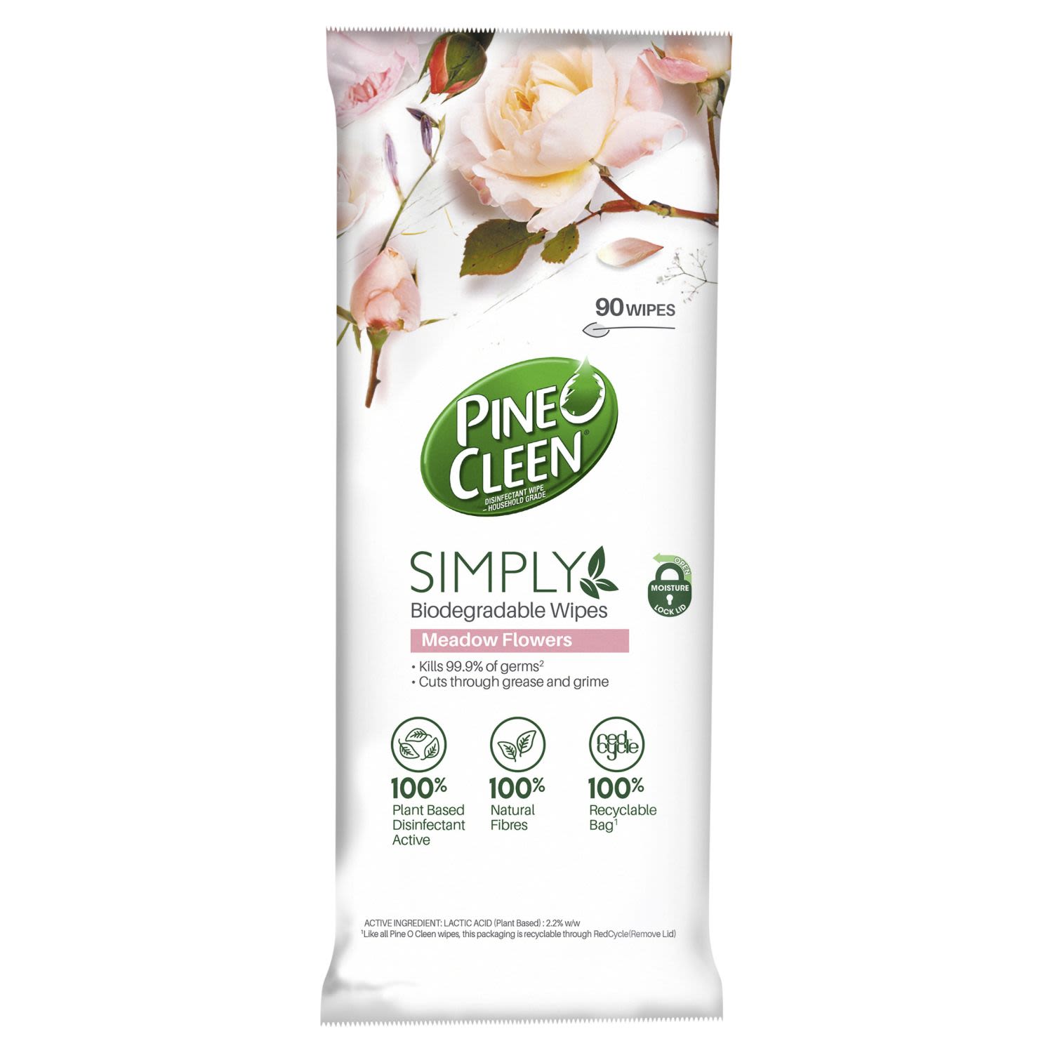 Pine O Cleen Simply Biodegradable Disinfectant Wipes Meadow Flowers, 1 Each