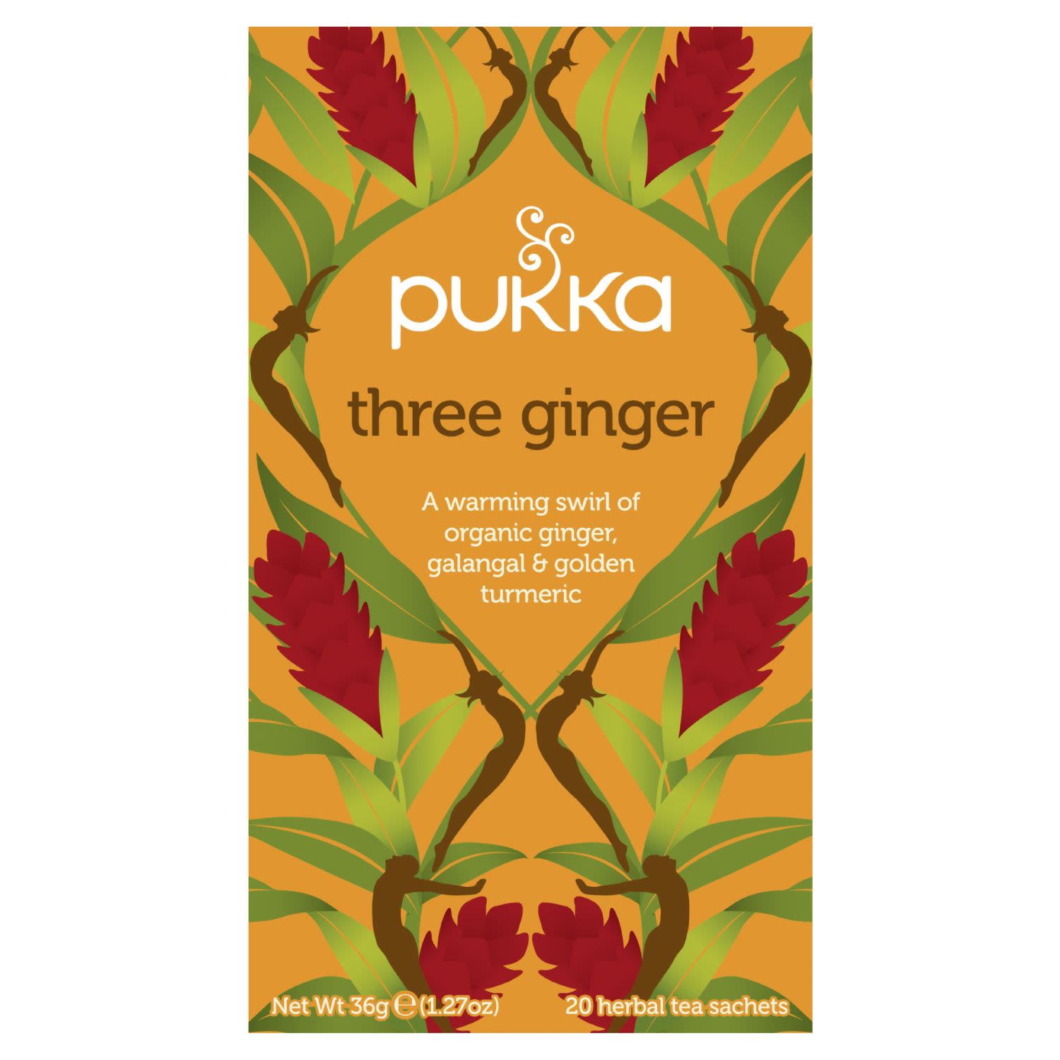 Pukka Herbs Three Ginger Herbal Tea Bags Organic & Fair Ginger, Galangal and Golden Turmeric