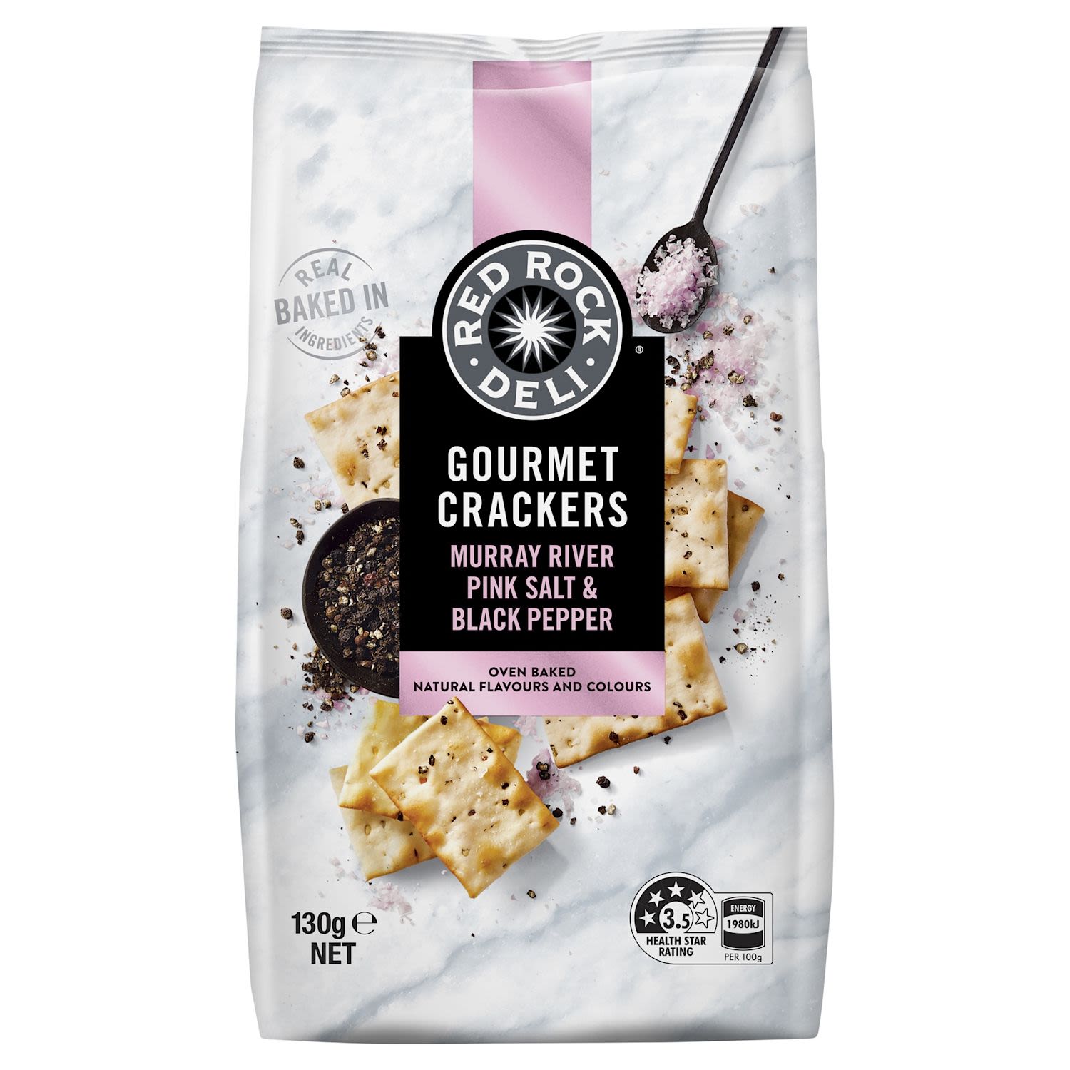 Red Rock Deli Gourmet Crackers Murray River Pink Salt & Black Pepper