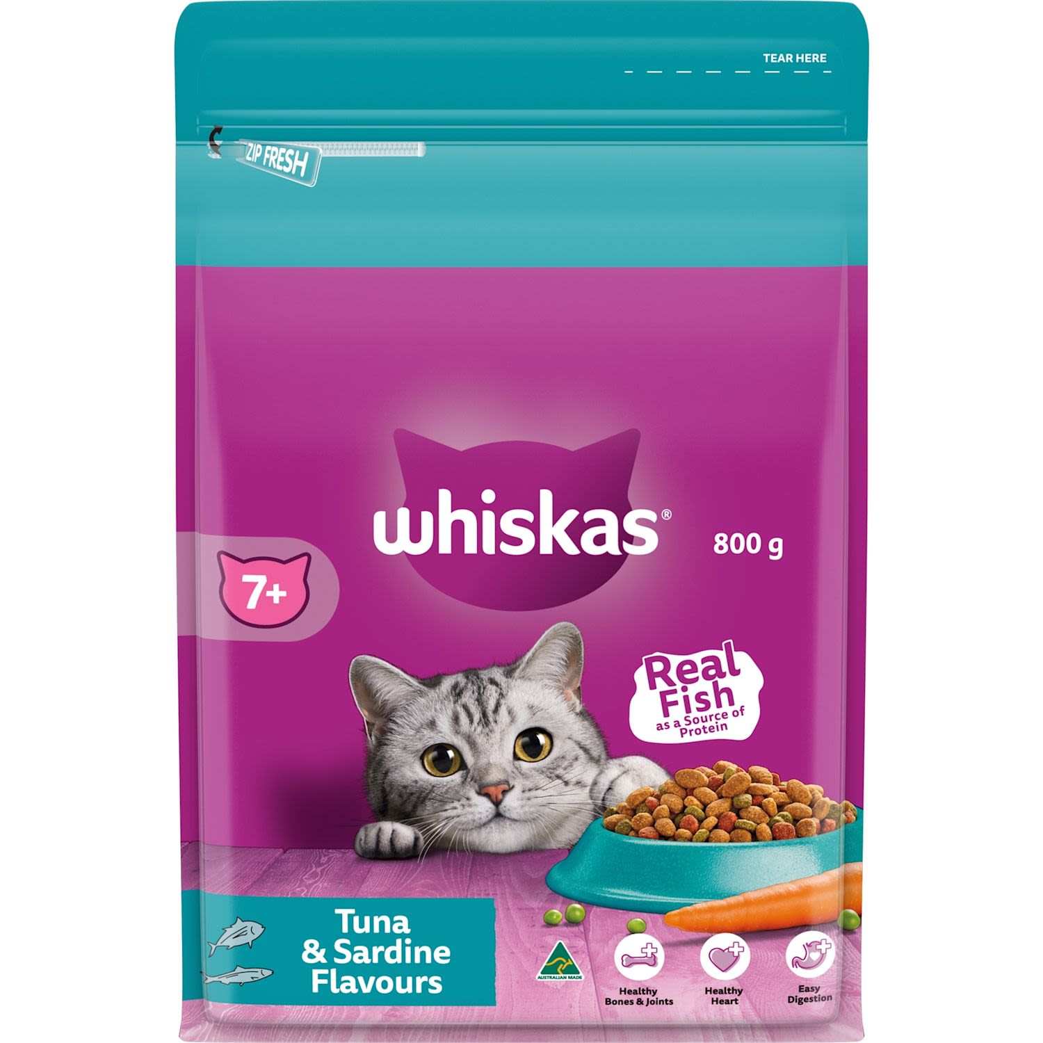 Whiskas 7+ Dry Cat Food Tuna & Sardine Flavours