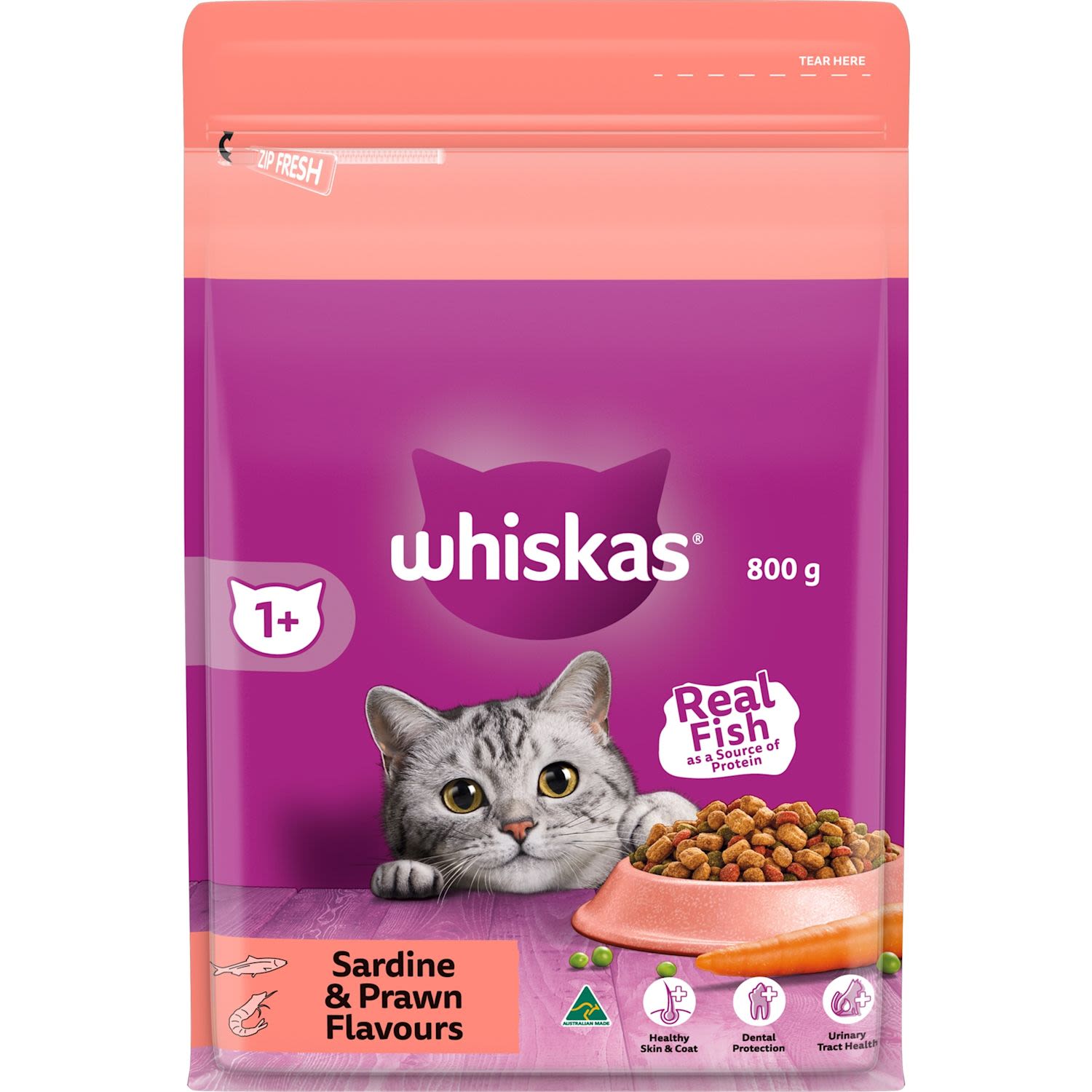 Whiskas 1+ Dry Cat Food Sardine & Prawn Flavours