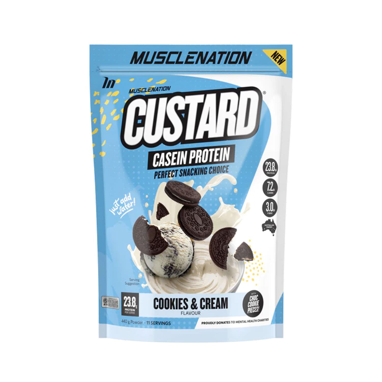 Muscle Nation Custard Casein Protein Powder Cookies & Cream