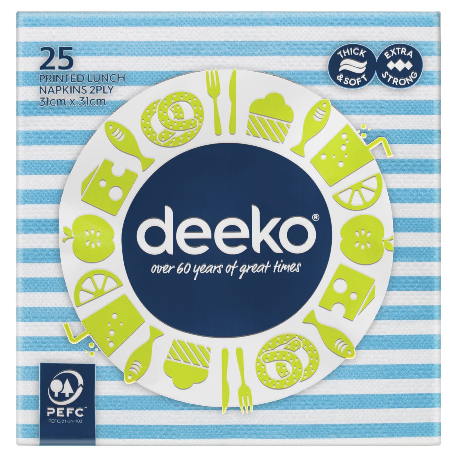 Deeko 2 Ply Printed Lunch Napkins, 25 Each