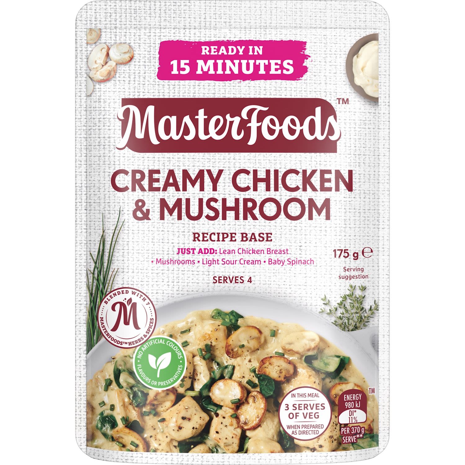 MasterFoods Ready in 15 Minutes Creamy Chicken & Mushroom Recipe Base