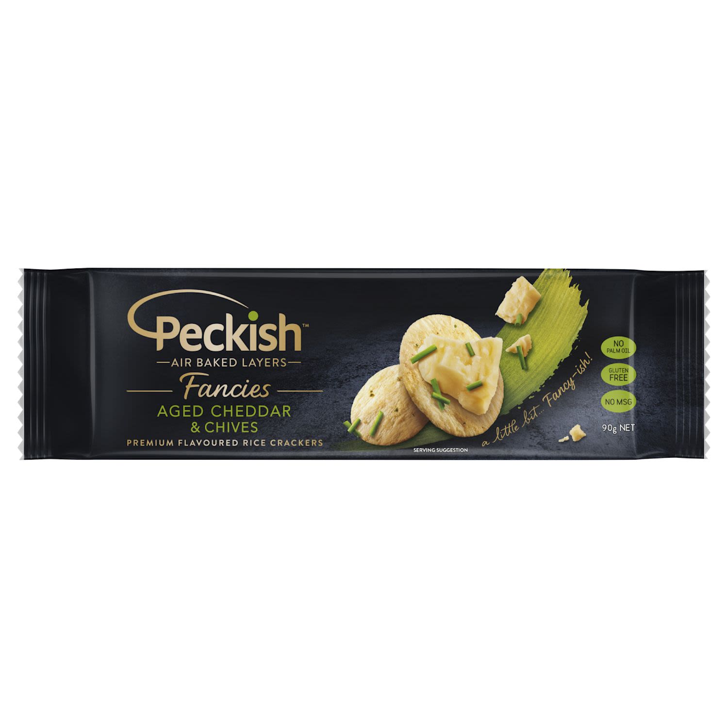 Peckish Fancies Premium Flavoured Rice Crackers Aged Cheddar & Chives