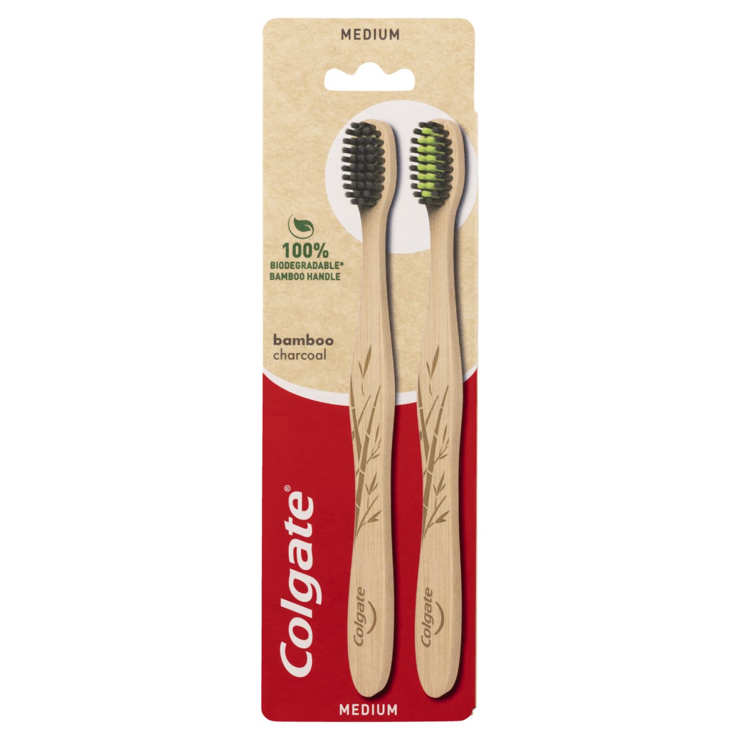 Colgate Bamboo Charcoal Manual Toothbrush Medium Bristles, 2 Each