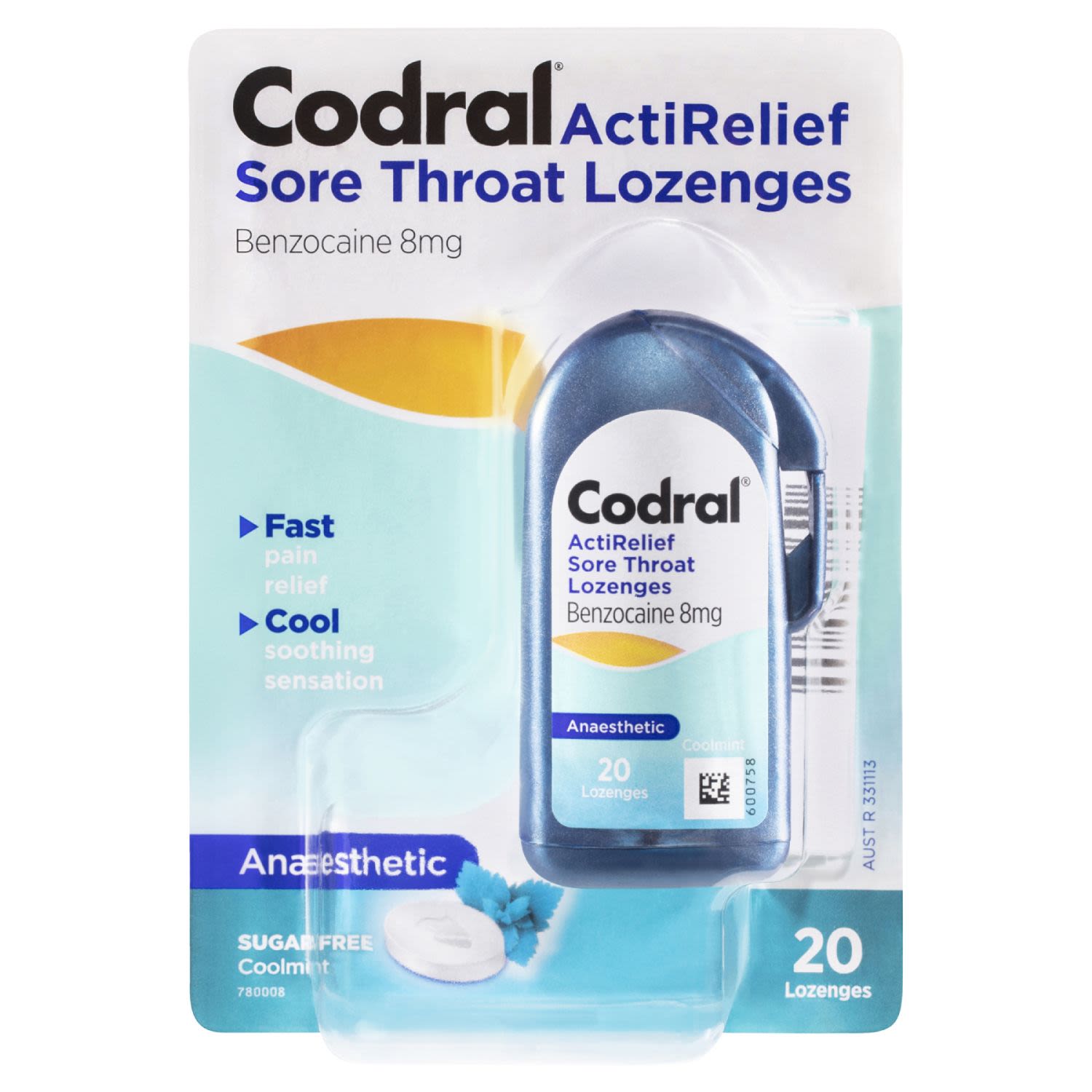 Codral ActiRelief Sore Throat Lozenges Anaesthetic Coolmint, 20 Each