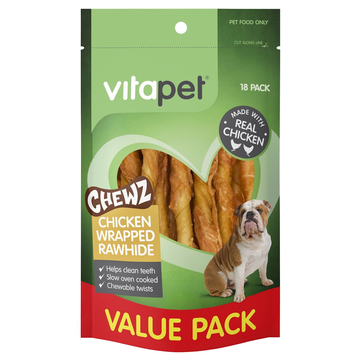 VitaPet Chewz Dog Treats Chicken Wrapped Rawhide Twists