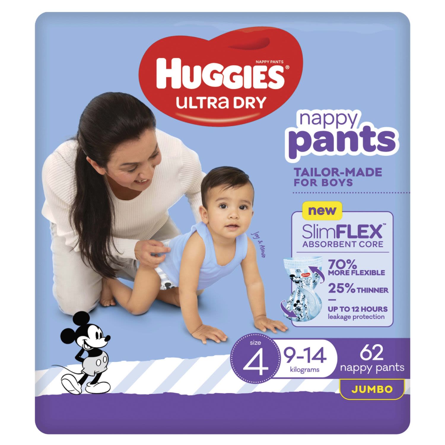 Huggies Ultra Dry Nappy Pants Size 4 Boy, 62 Each