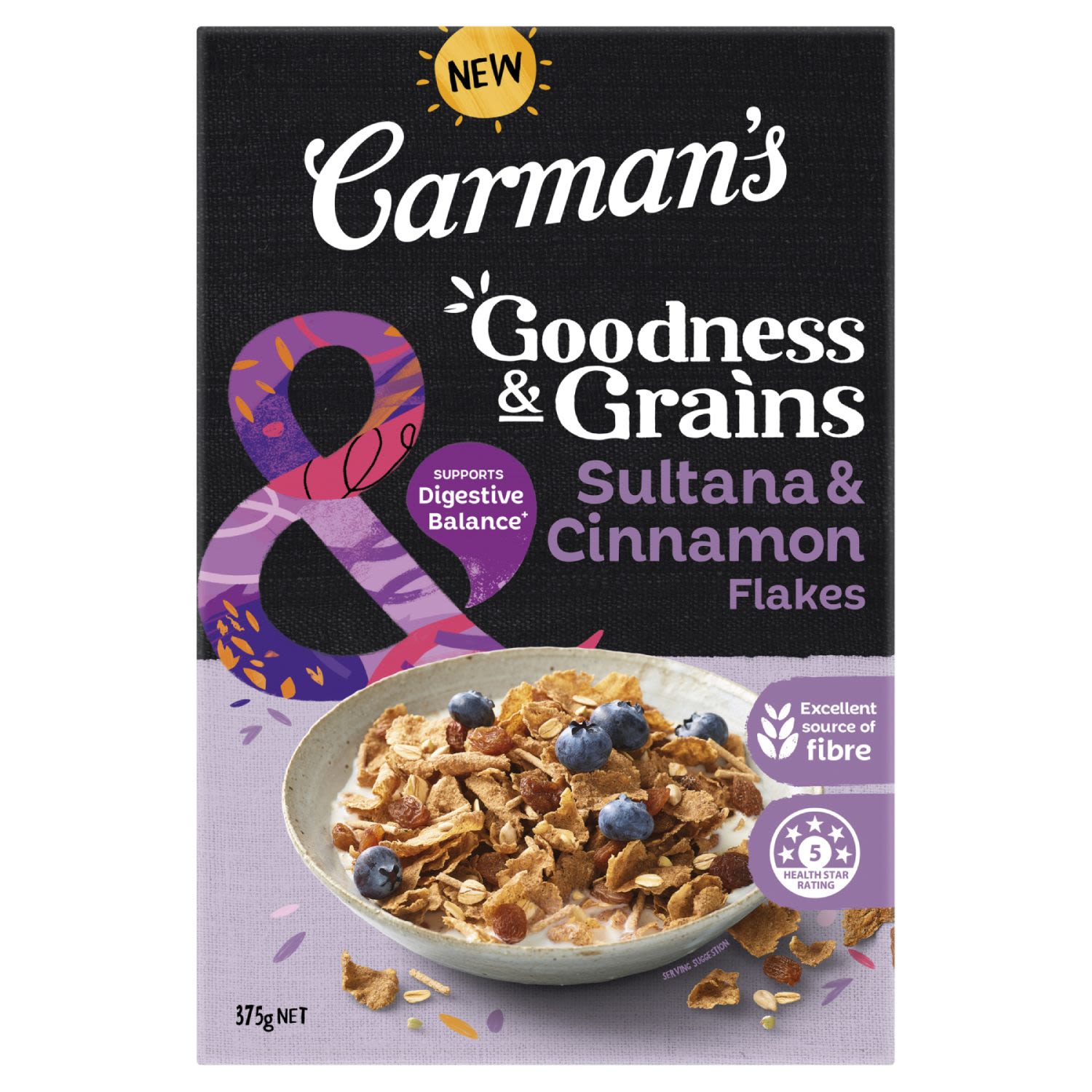 Carman's Goodness & Grains Sultana & Cinnamon Flakes, 375 Gram
