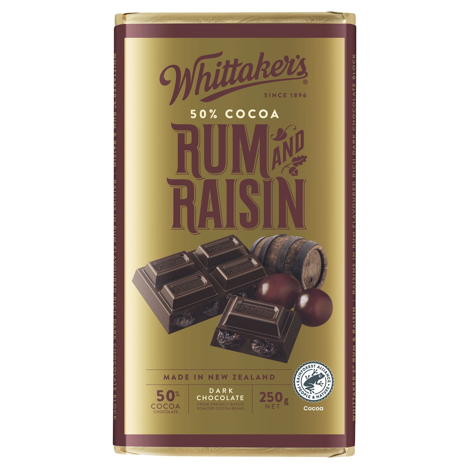 Whittaker's 50% Cococa Rum & Raisin Chocolate Block