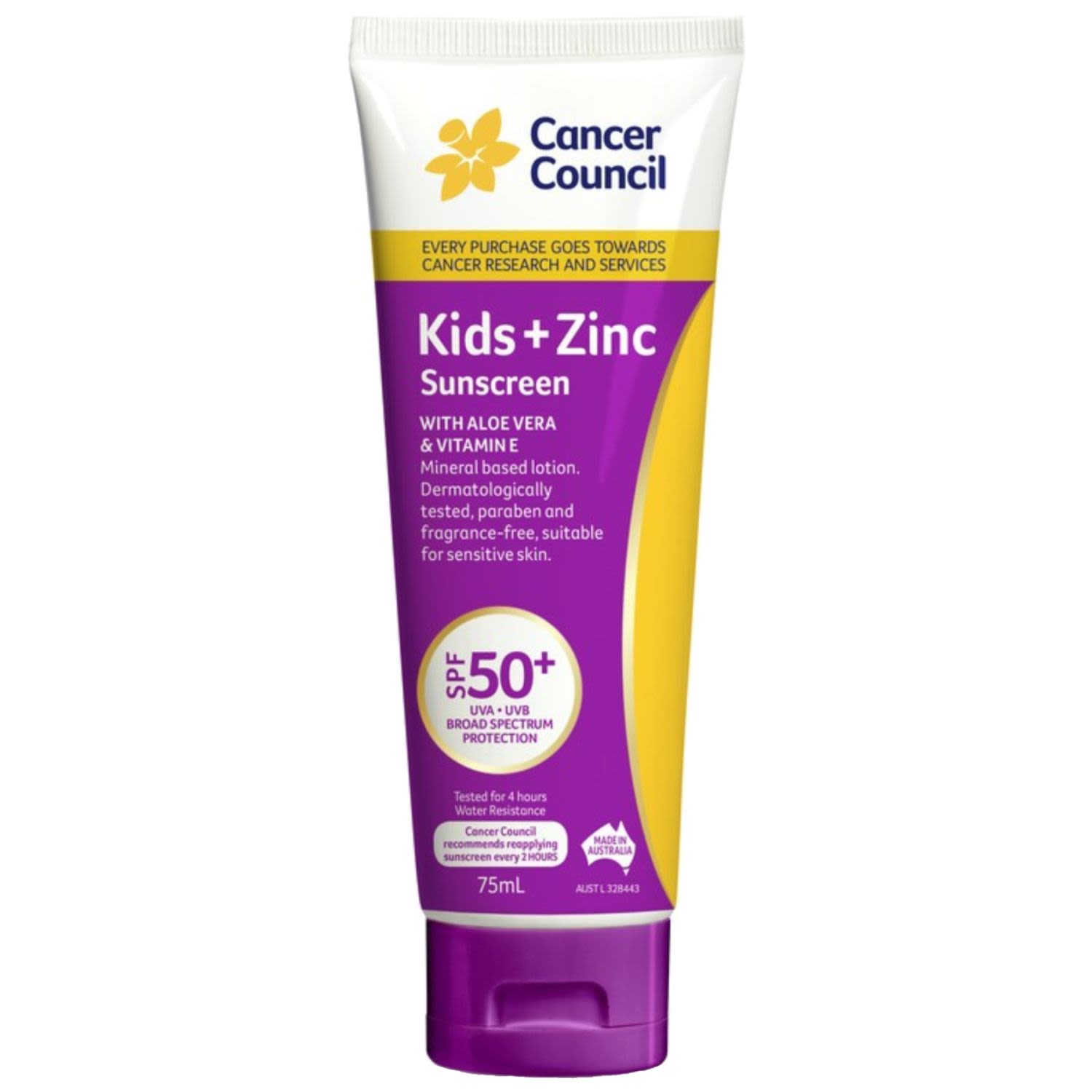 Cancer Council Kids + Zinc Sunscreen SPF50+, 75 Millilitre