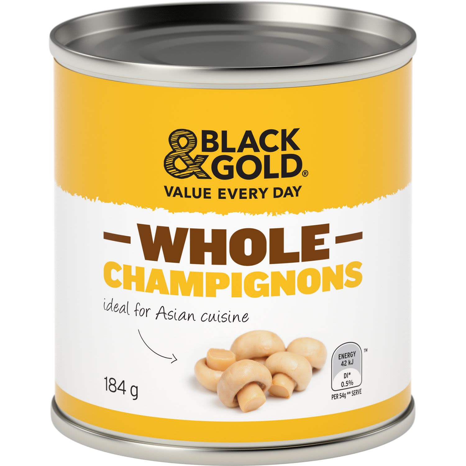 Black & Gold Whole Champignon Mushrooms, 184 Gram