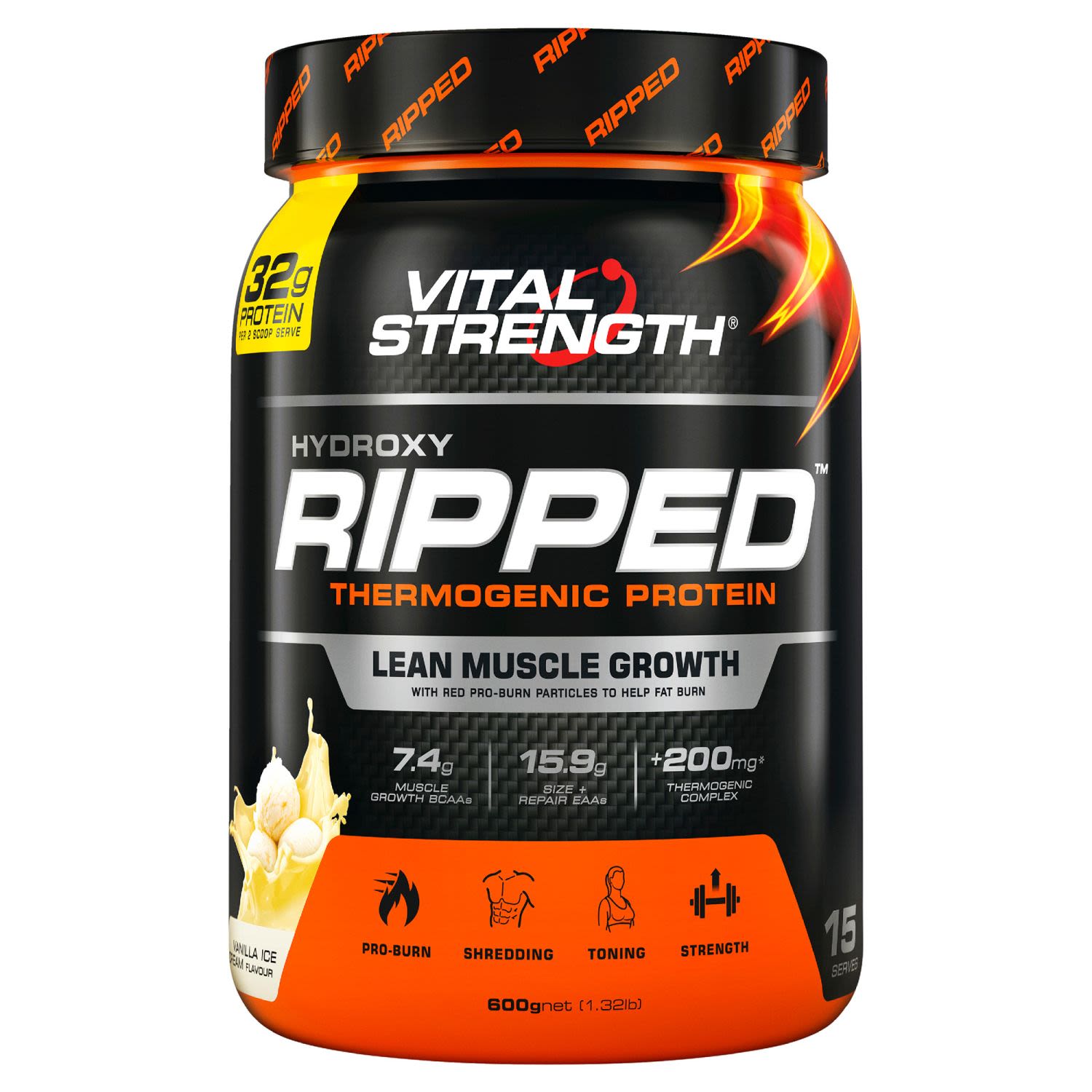 Vital Strength Ripped Protein Powder Vanilla, 600 Gram