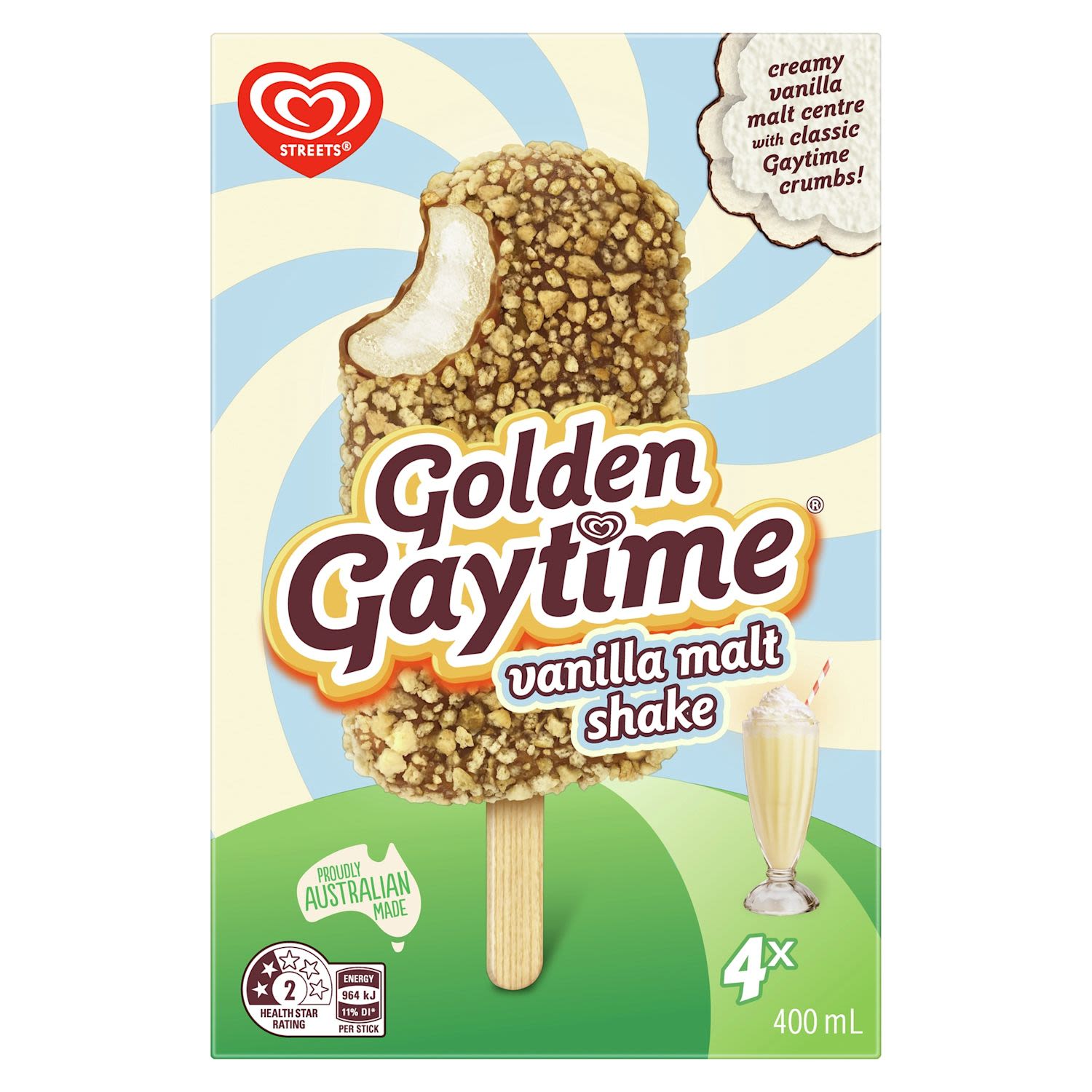 Streets Golden Gaytime Ice Confection Vanilla Malt Shake