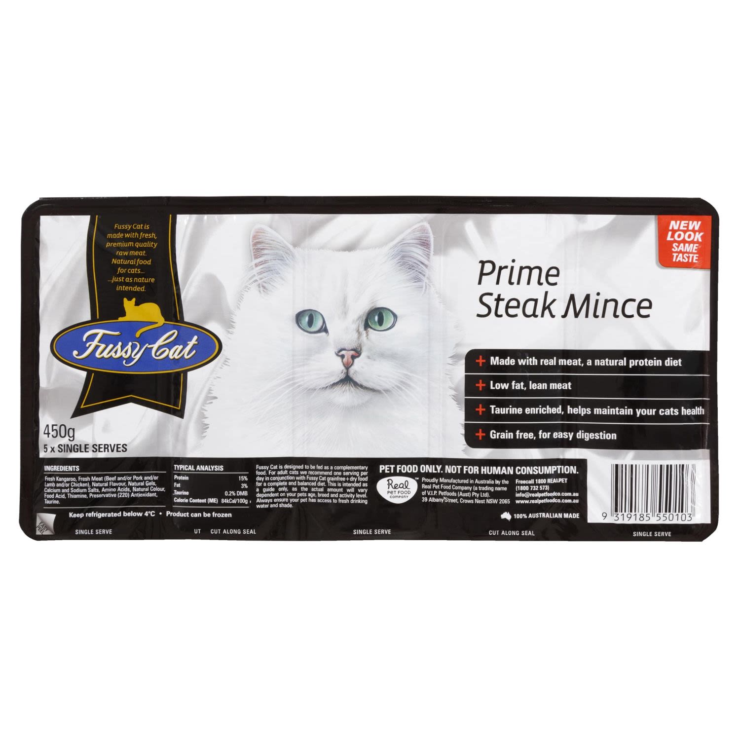 Fussy Cat Grain Free Prime Steak Mince Chilled Cat Food , 5 Each