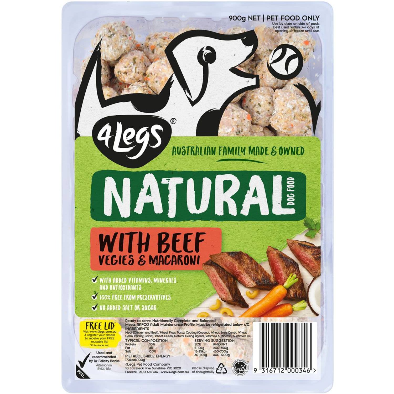 4 Legs Adult Dog Food With Macaroni & Vegetable, 900 Gram