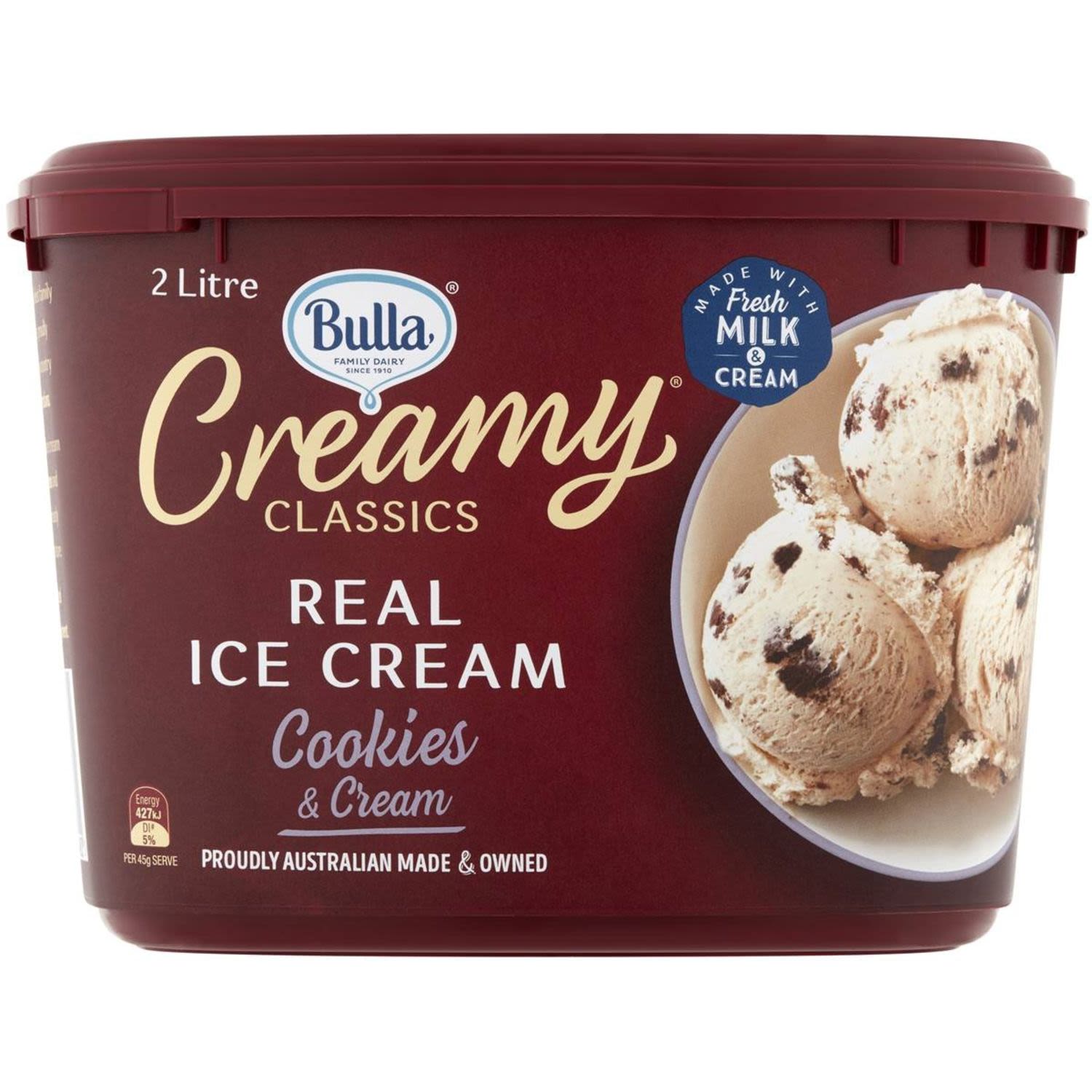 Bulla Creamy Classics Ice Cream Cookies & Cream Vanilla, 2 Litre