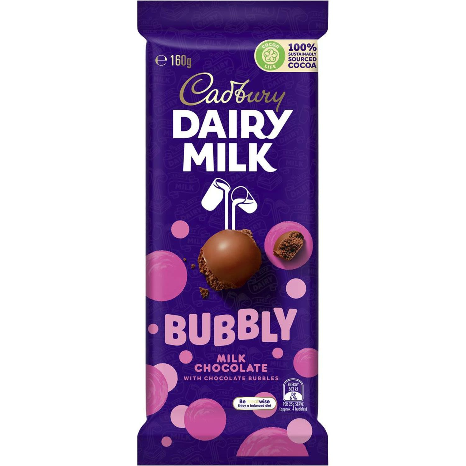 Cadbury Dairy Milk Bubbly Milk Chocolate, 160 Gram