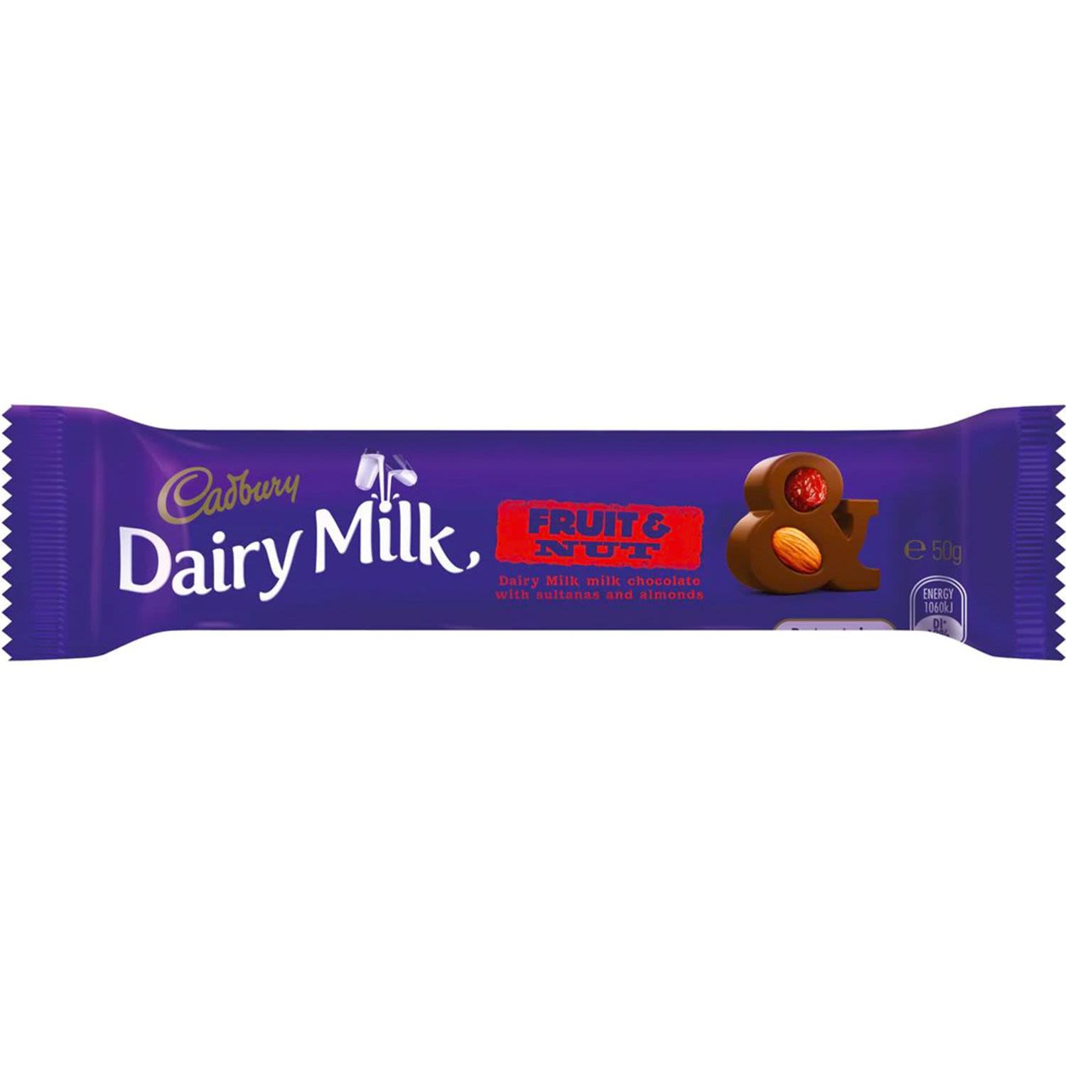 Cadbury Dairy Milk Chocolate Fruit & Nut Bar, 50 Gram