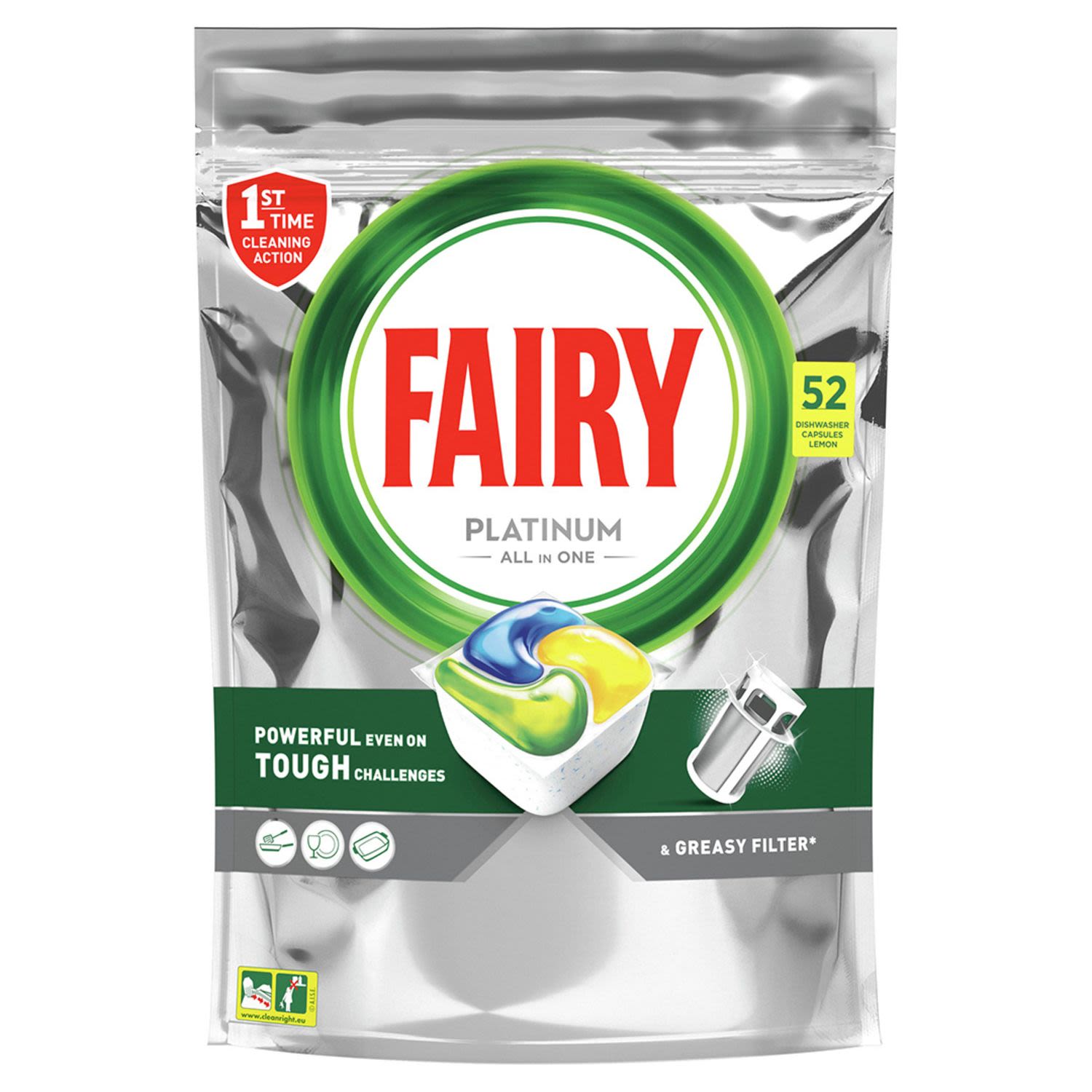 Fairy Platinum All In One Lemon Automatic Dishwasher Tablets, 52 Each