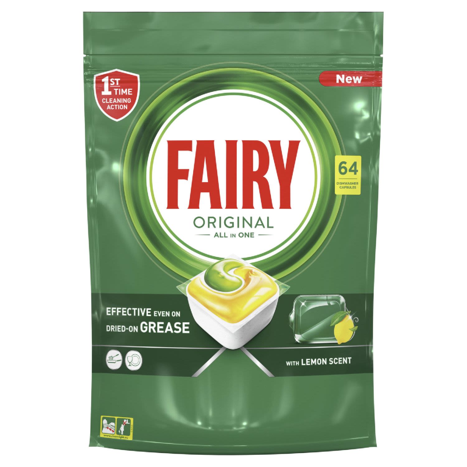 Fairy Original All in One Lemon Scented Automatic Dishwasher Tablets, 64 Each