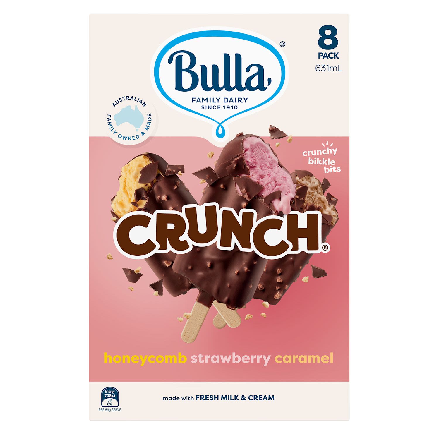 Bulla Caramel, Strawberry, Honeycomb Crunch Ice Creams, 8 Each