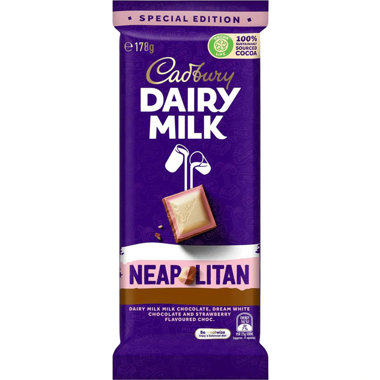 Cadbury Dairy Milk Neapolitan Block, 178 Gram