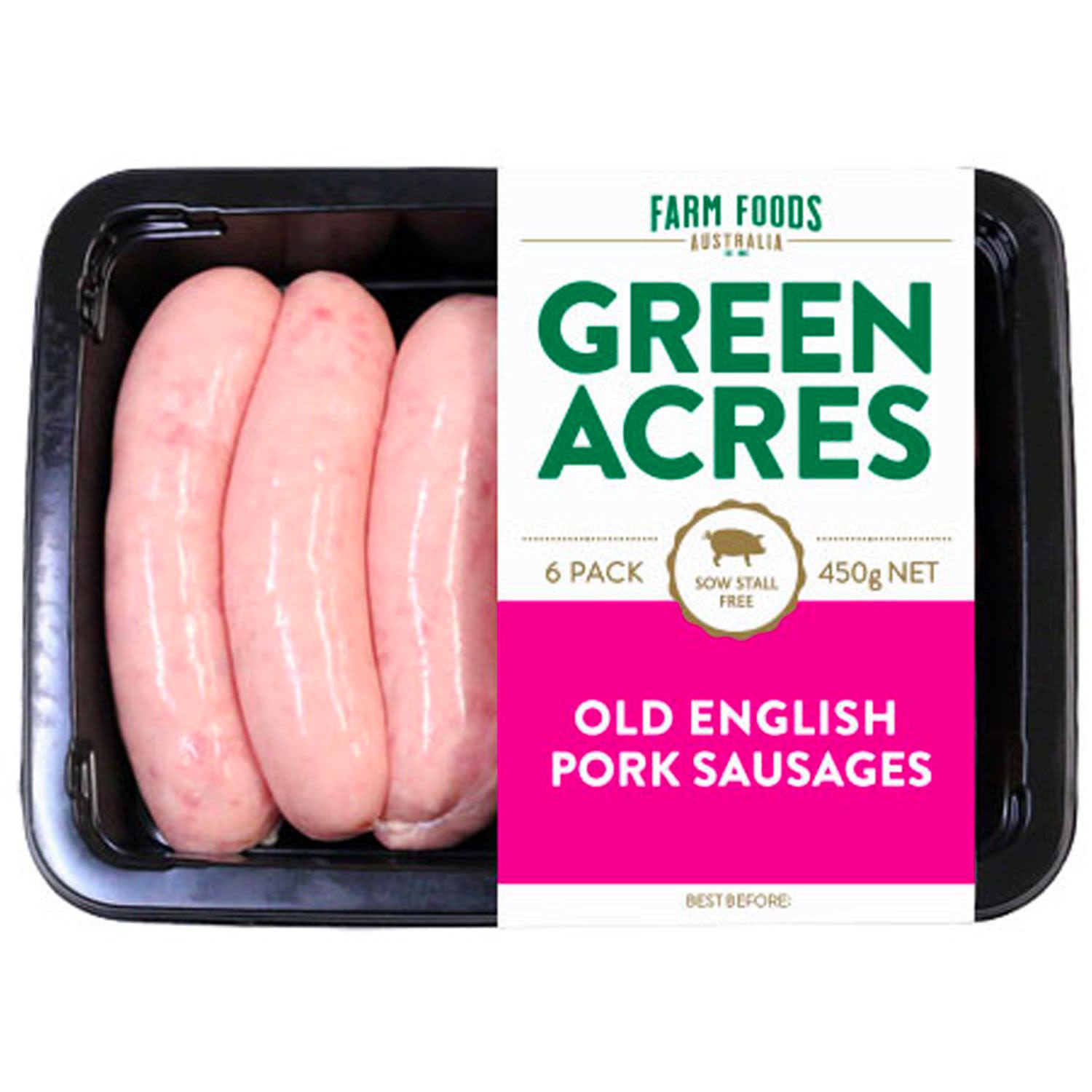 Green Acres Old English Pork Sausages (6 Pack), 450 Gram