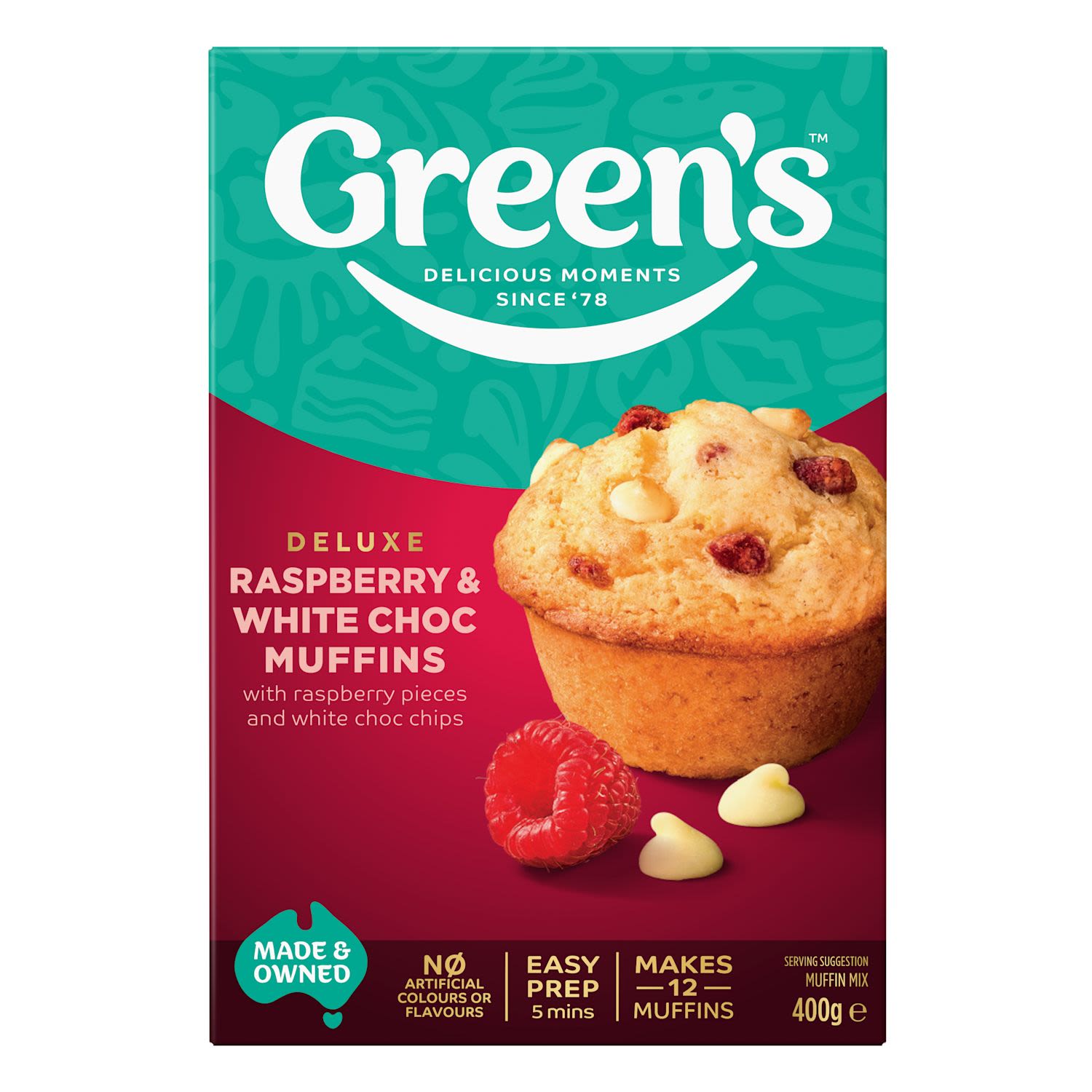 Green's Muffin Mix Raspberry White Choc