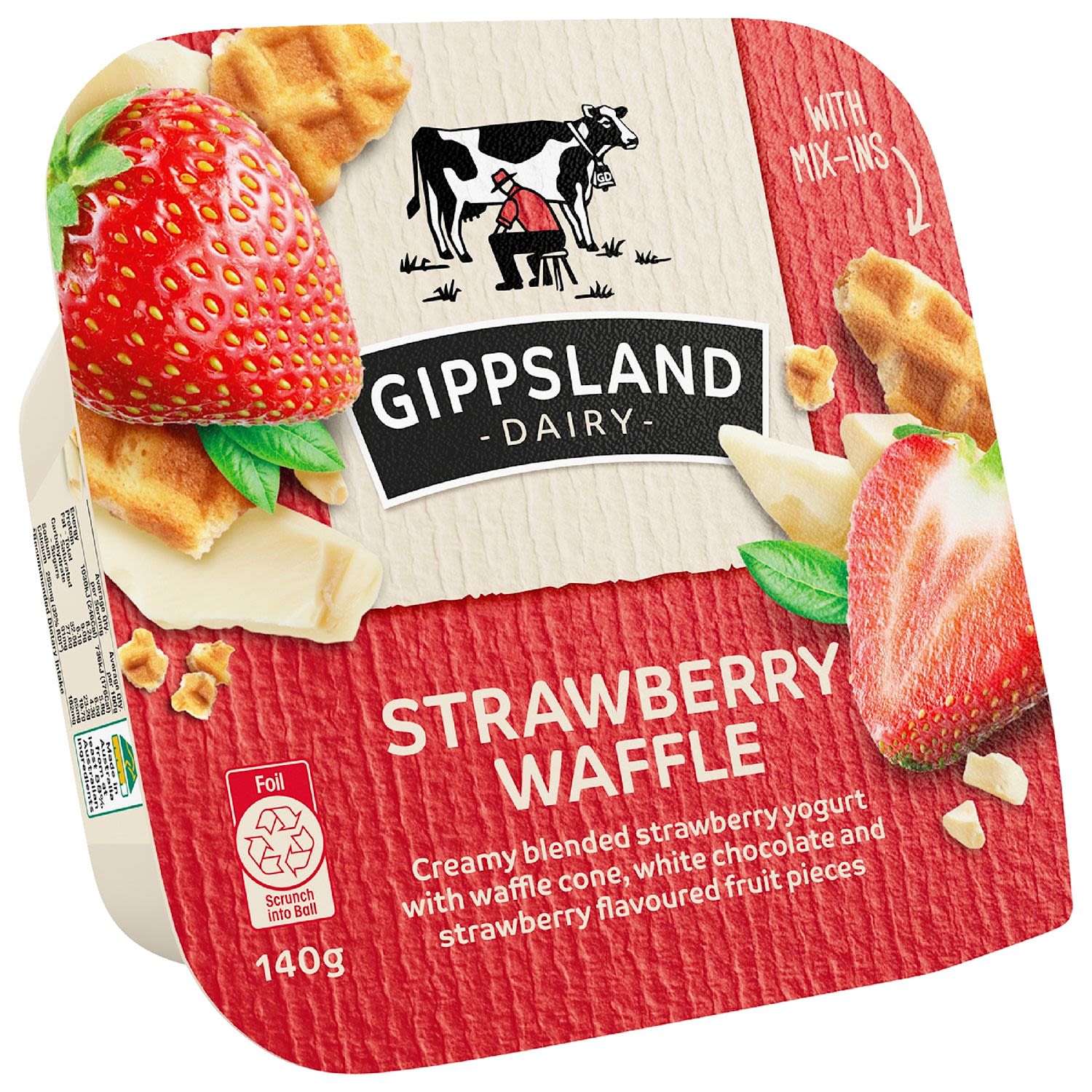 Gippsland Dairy Mix Ins Yogurt Strawberry Waffle