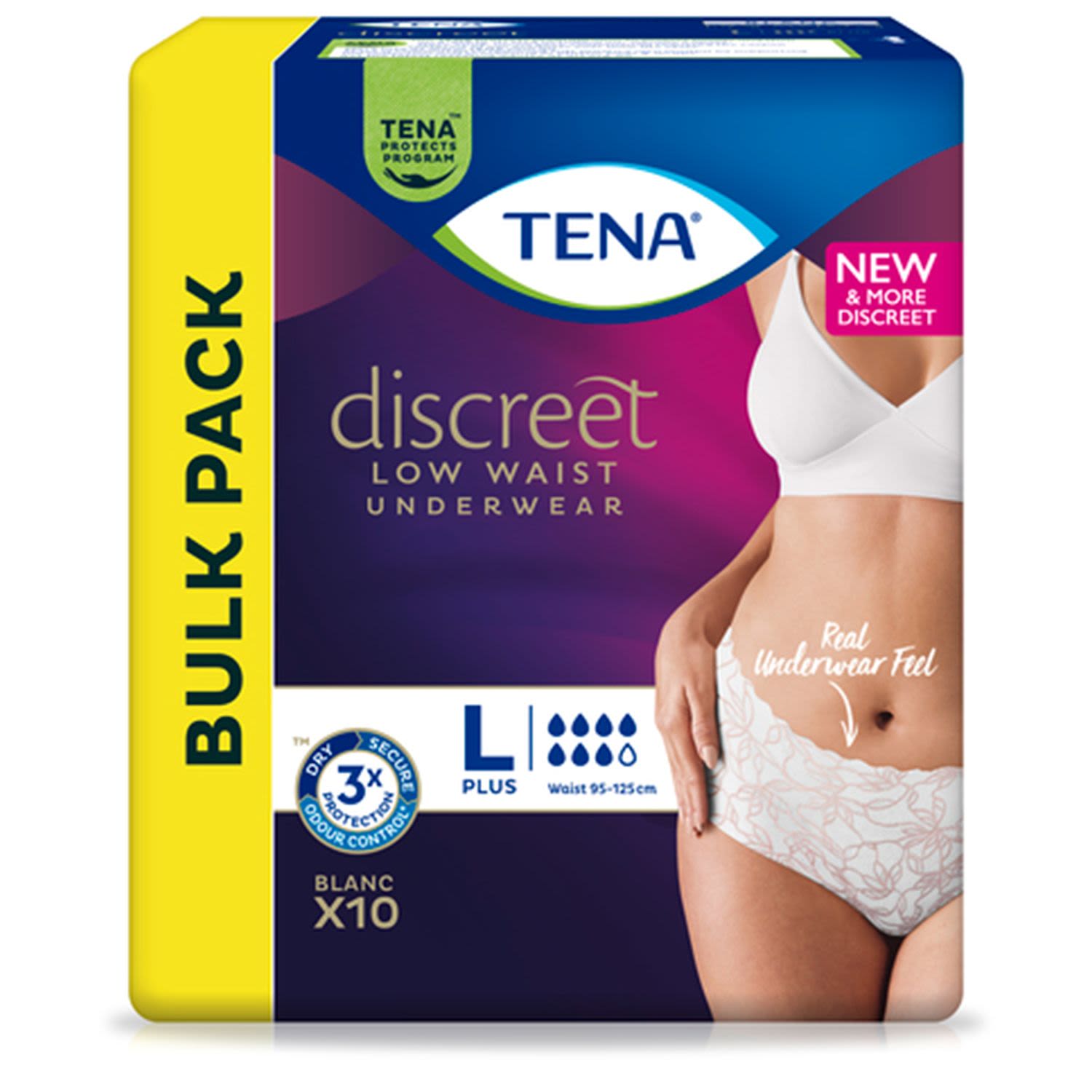 Tena Discreet Womens Incontinence Pants Low Waist Blanc Large 