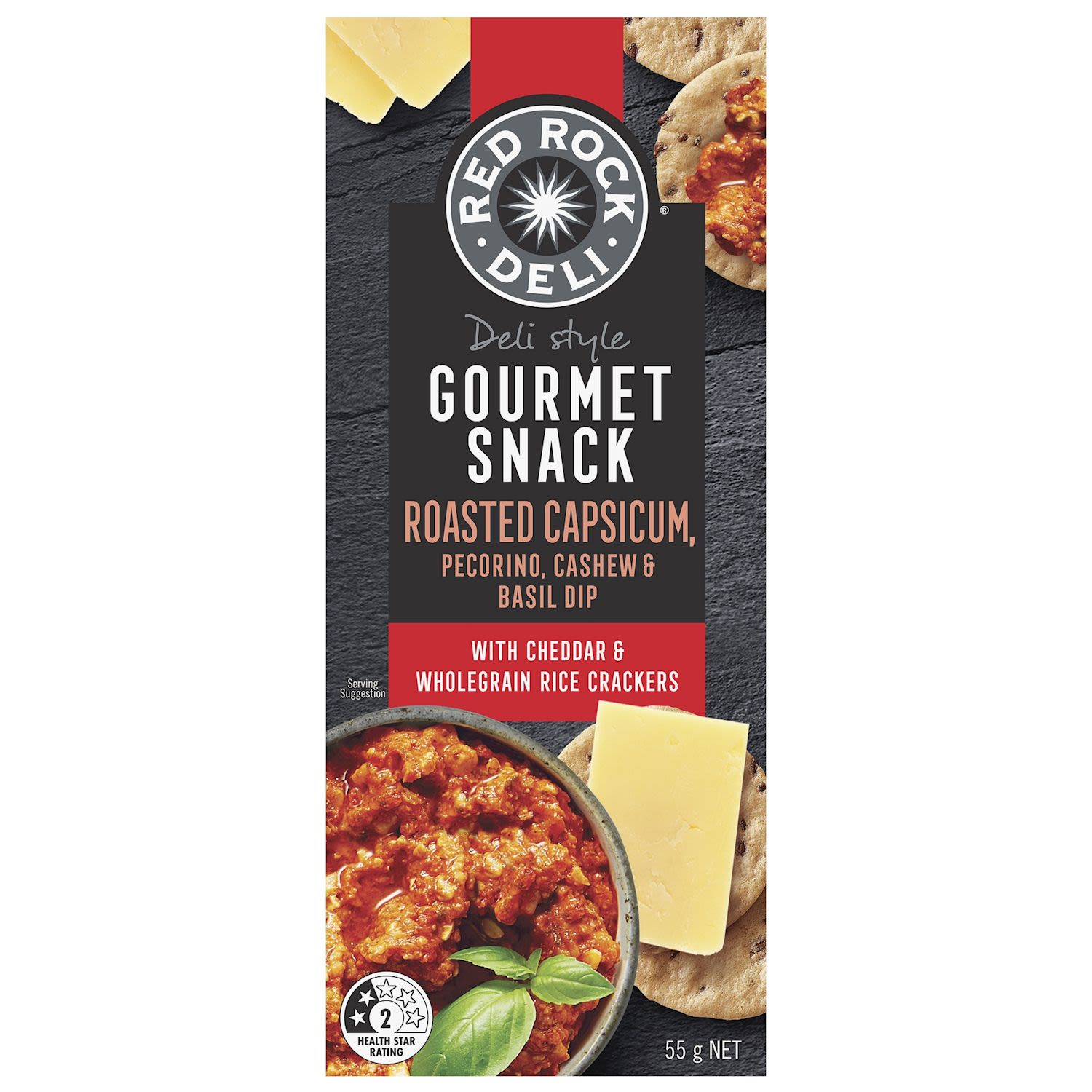Red Rock Deli Style Gourmet Snack Crackers Cheese Roasted Cap Pecorino Basil Cashew Dip & Crackers