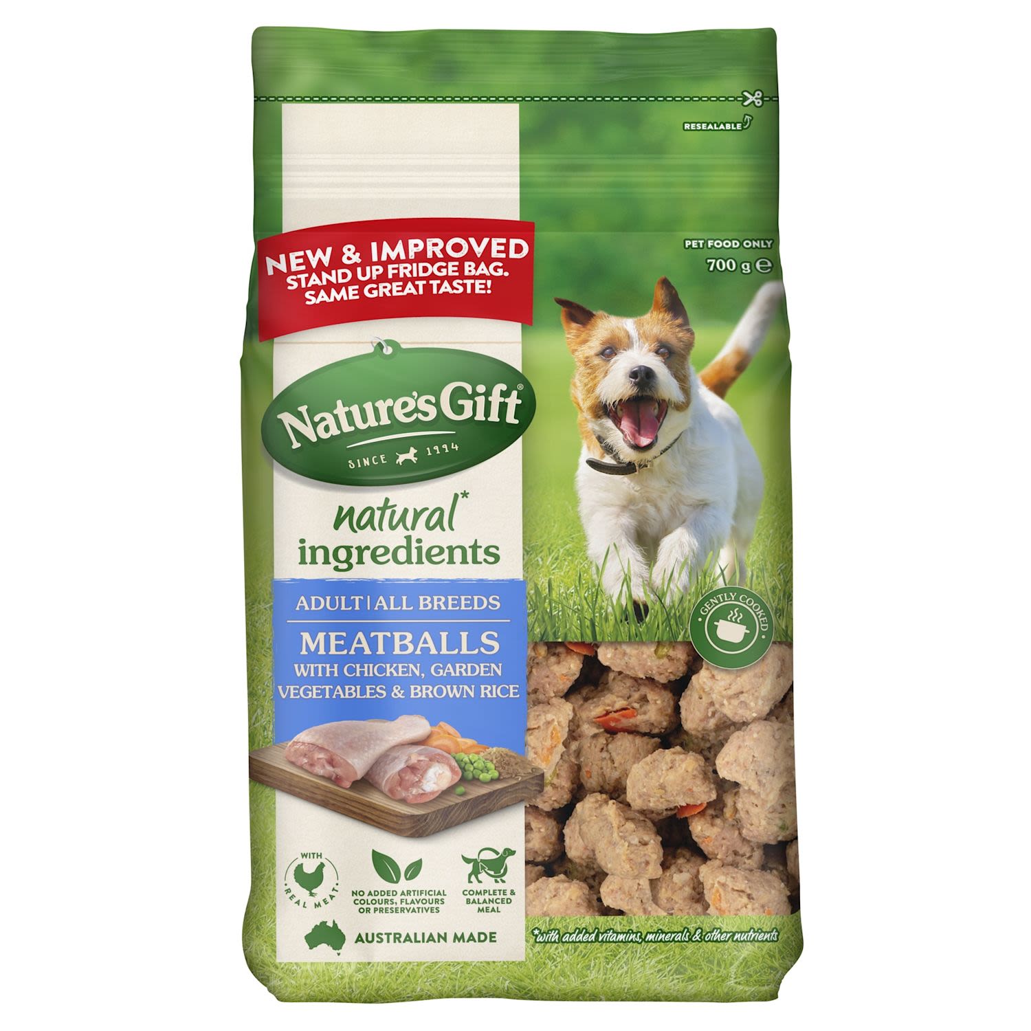 Nature's Gift Adult All Breeds Meatballs with Chicken, Brown Rice and Garden Vegetables Chilled Dog Food