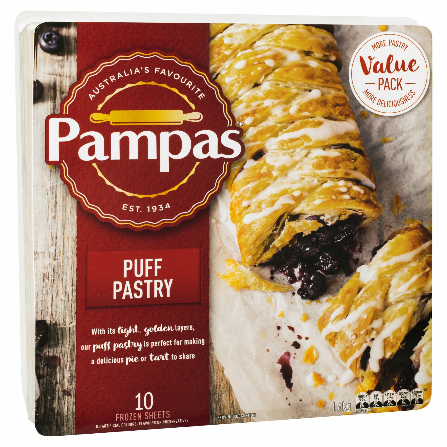 Pampas Puff Pastry 10 Sheets, 1.6 Kilogram