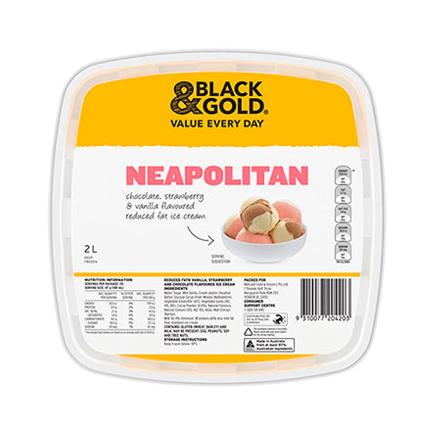 Black & Gold Neapolitan Ice Cream, 2 Litre