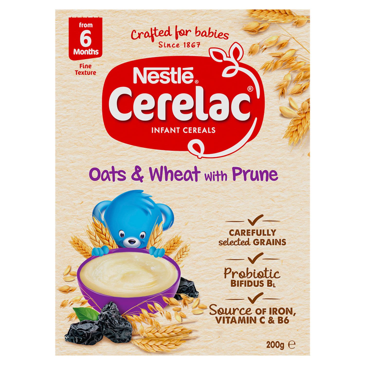 Nestlé Cerelac Oats & Wheat with Prune Baby Cereal Stage 2, 200 Gram