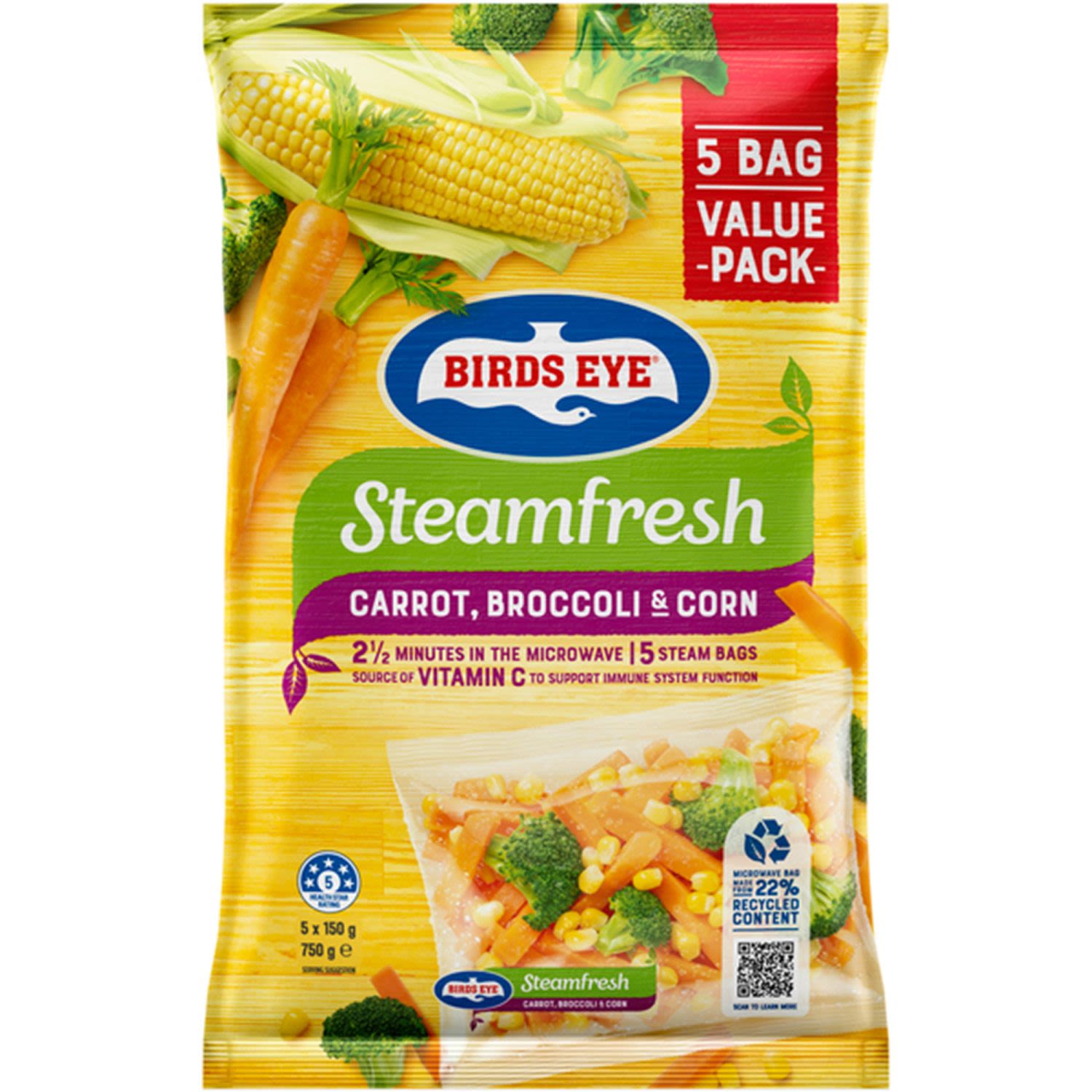 Birds Eye Steam Fresh Broccoli, Carrots & Corn, 750 Gram