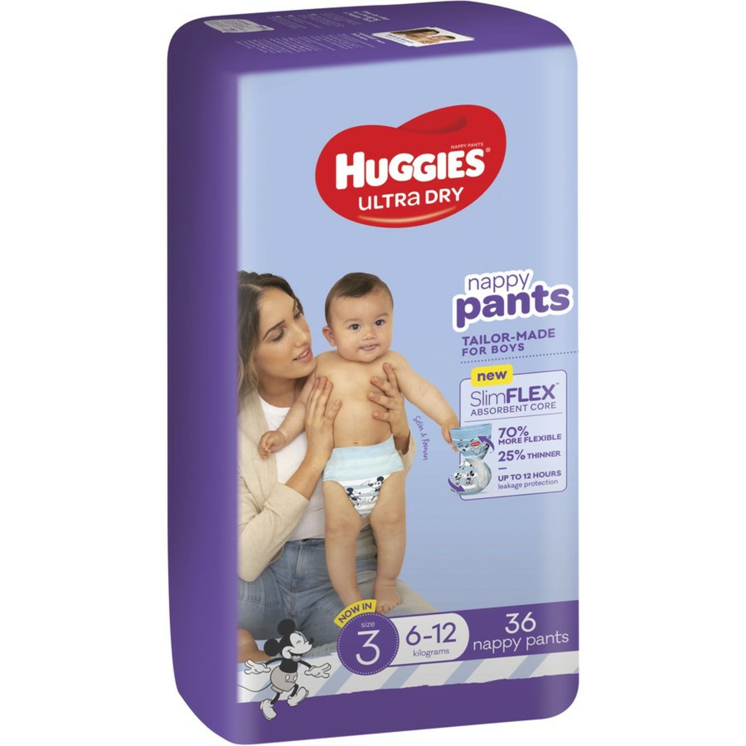 Huggies Ultra Dry Nappy Pants Boy Size 3 (6-12kg), 36 Each