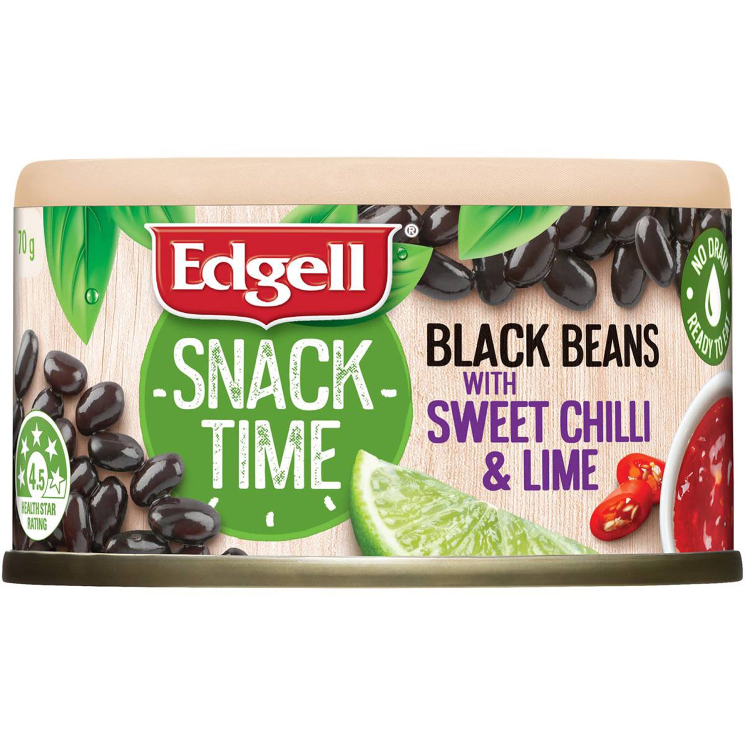 Edgell Snack Time Black Beans With Sweet Chilli & Lime, 70 Gram