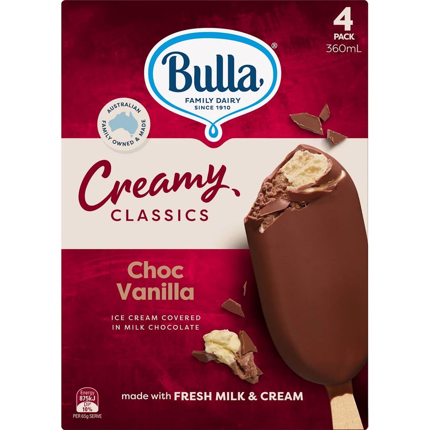 Bulla Creamy Classics Chocolate Vanilla Ice Cream, 4 Each